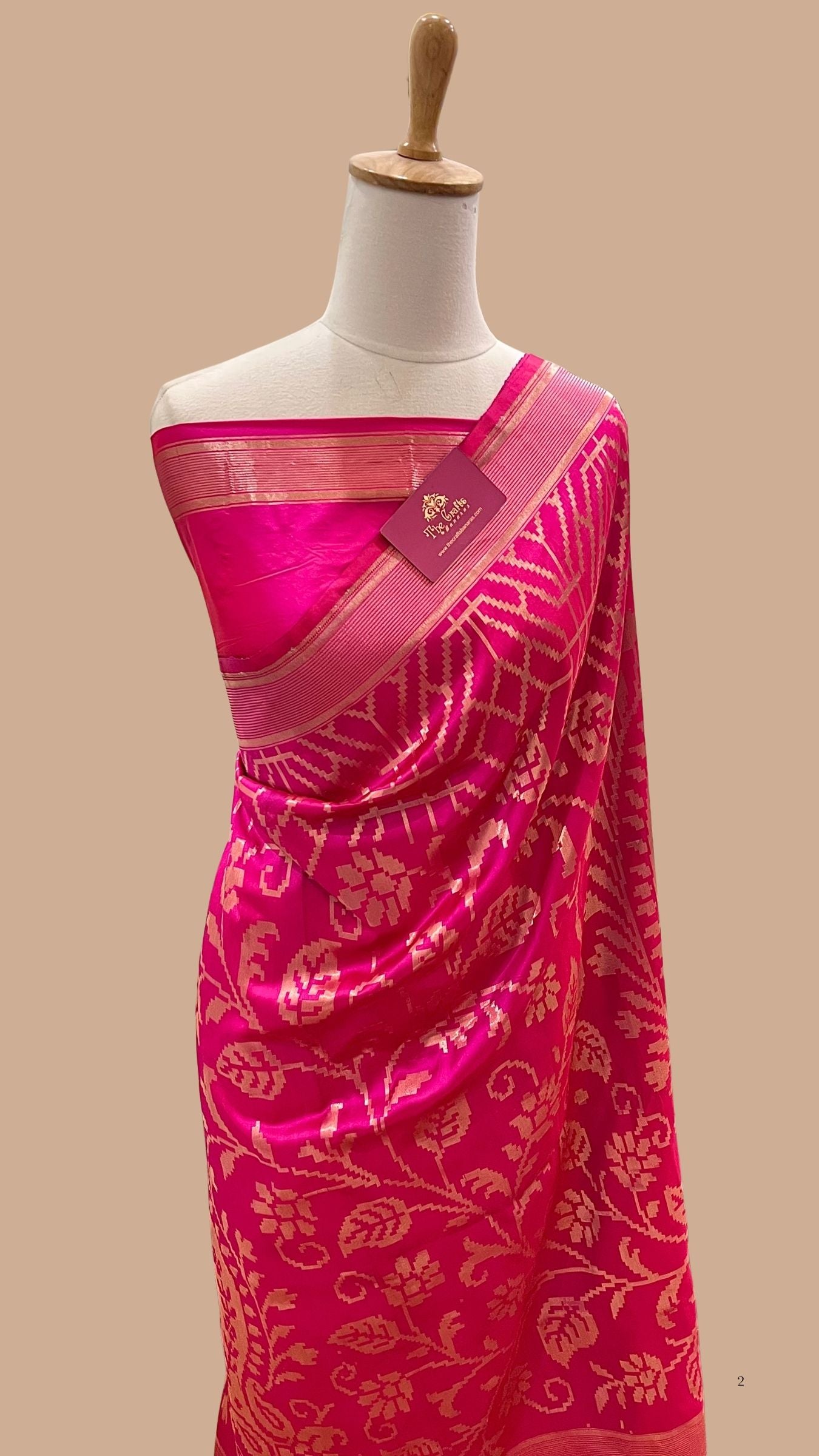 Hot Pink Pure Katan Silk Handloom Banarasi Saree - Jangla