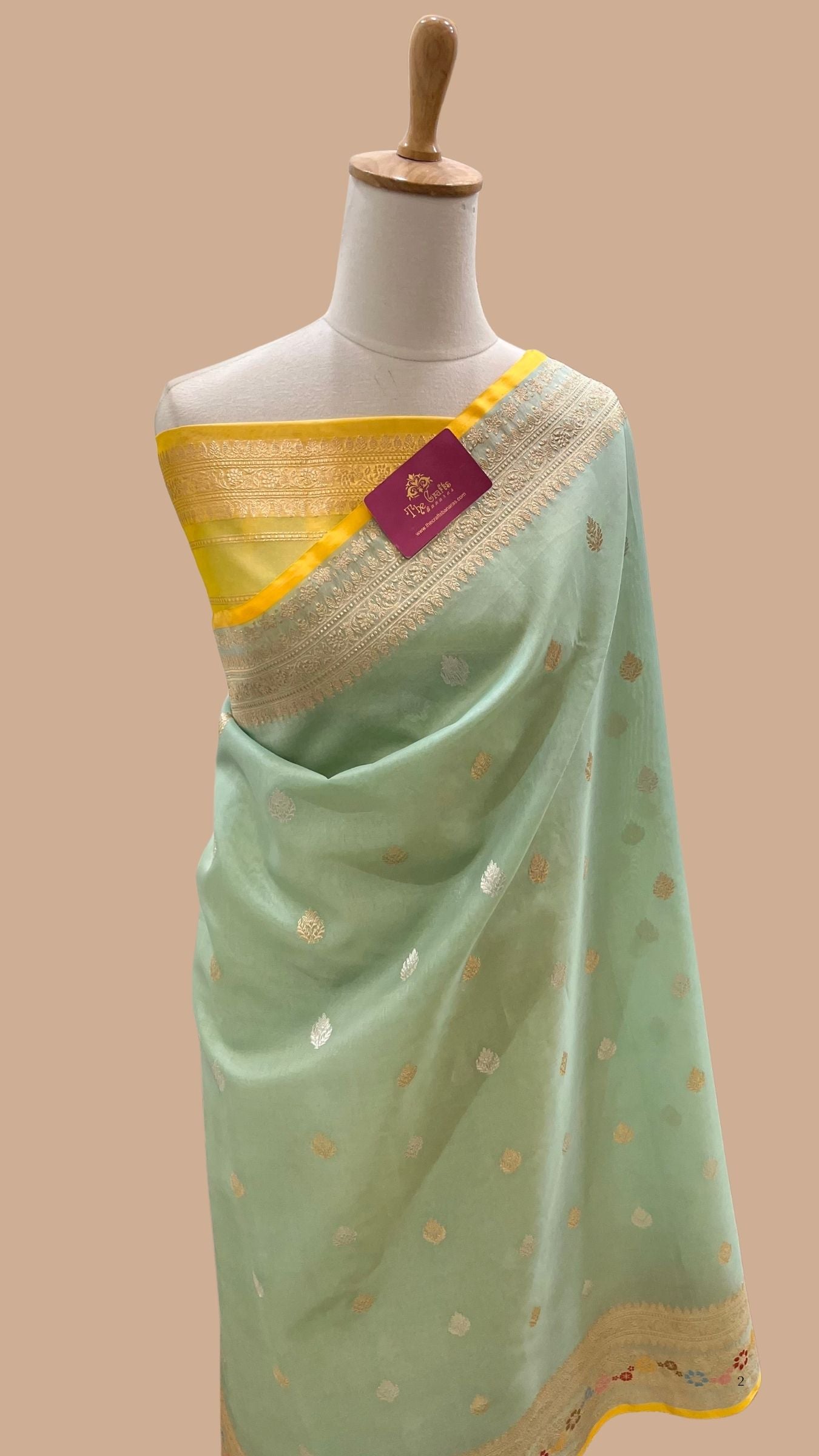 Pure Kora Silk Handloom Banarasi Saree - Kadhua Sona Rupa Bootis with Meenakari Border