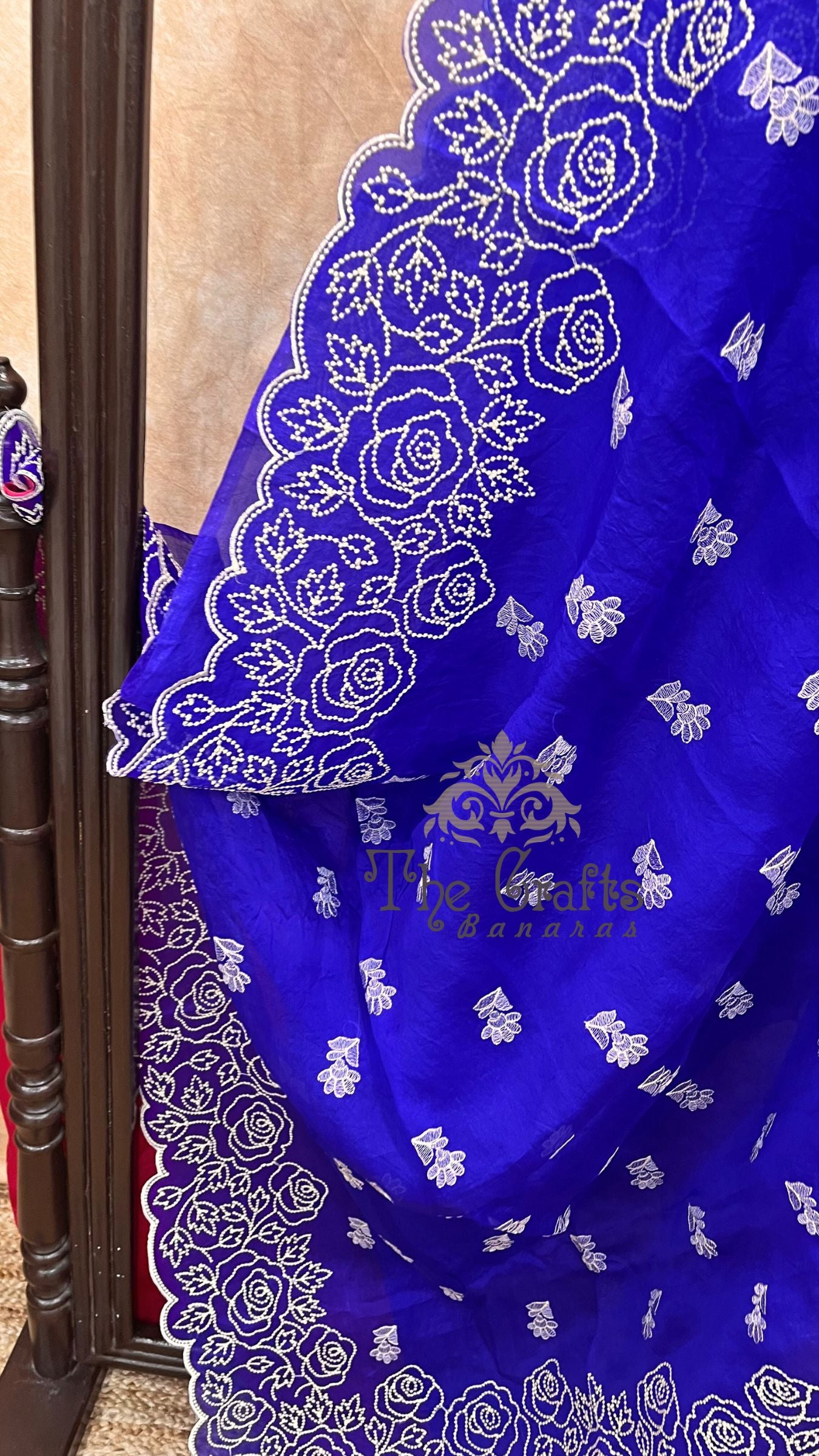 Pure Kora Organza Silk Banarasi Saree - Chikankari all over