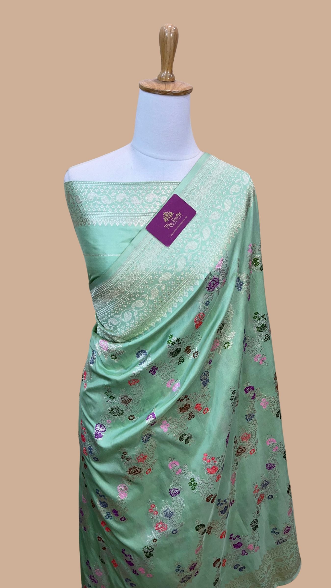 Pure Katan Silk Handloom Banarasi Saree - All Over Kadiyal Multimeena Jangla