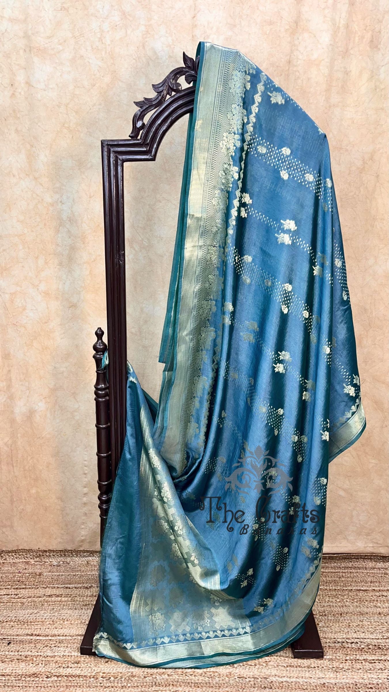 German Blue Pure Chiniya Silk Banarasi Saree