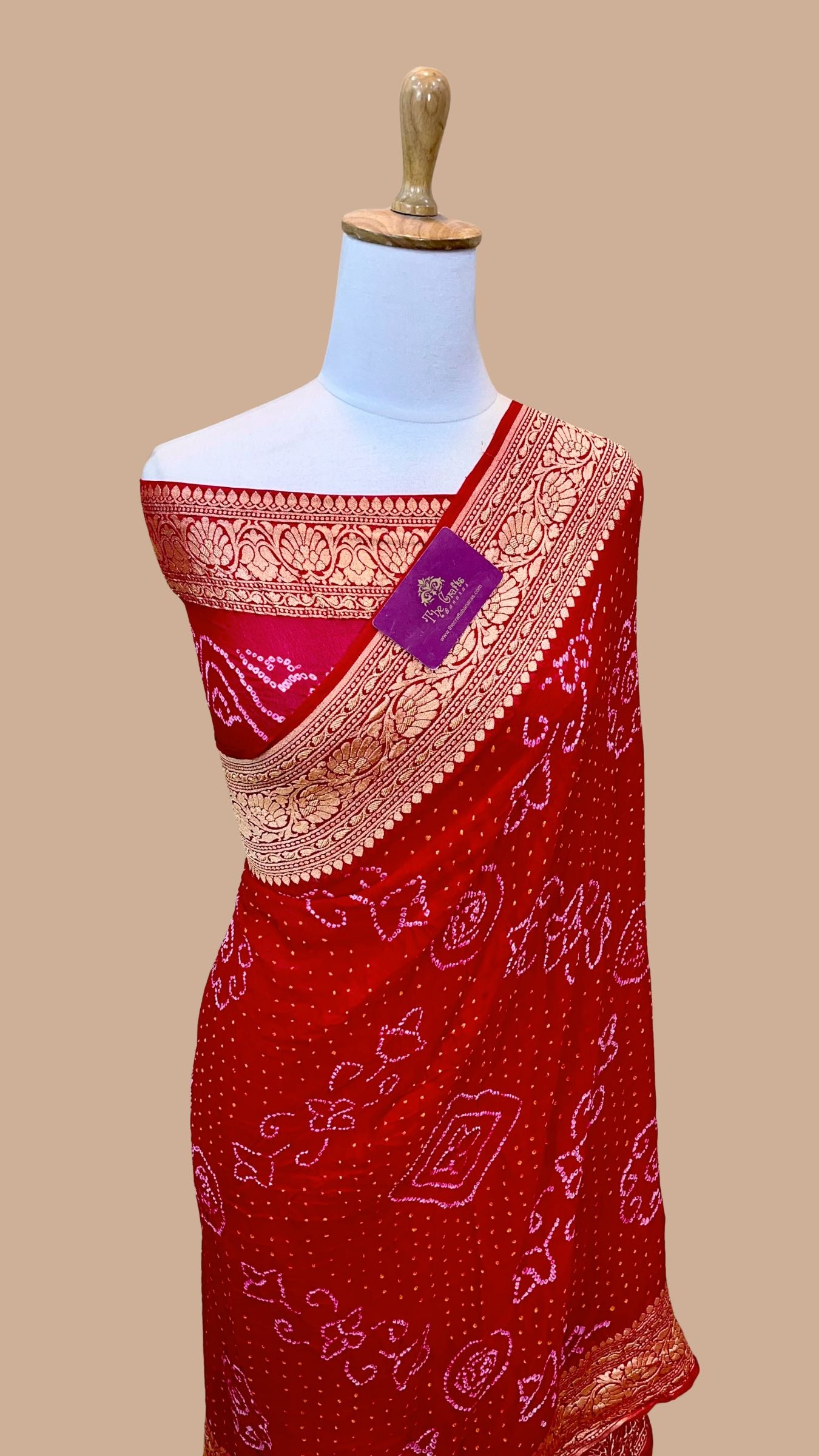 Pure Georgette Banarasi Handloom Bandhej Saree