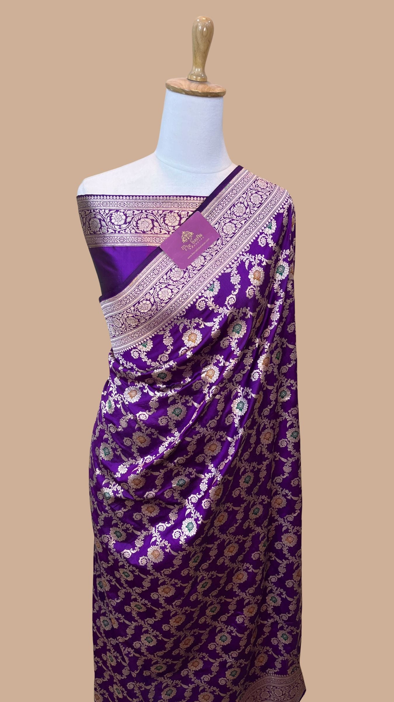 Pure Katan Silk Handloom Banarasi Saree - Jaal With Meenakari