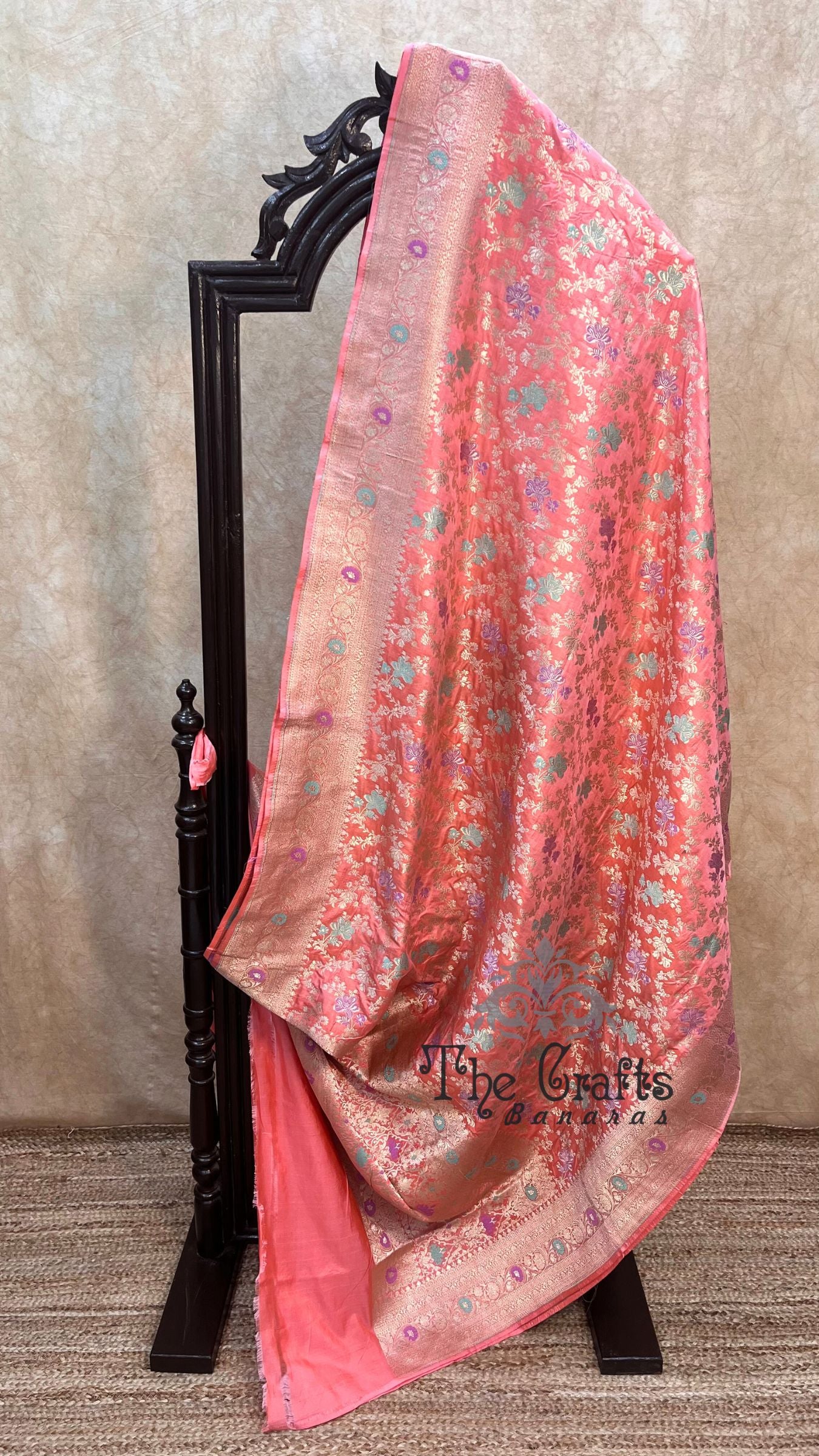 Pure Katan Silk Handloom Banarasi Saree - Jaal Work With Meenakari