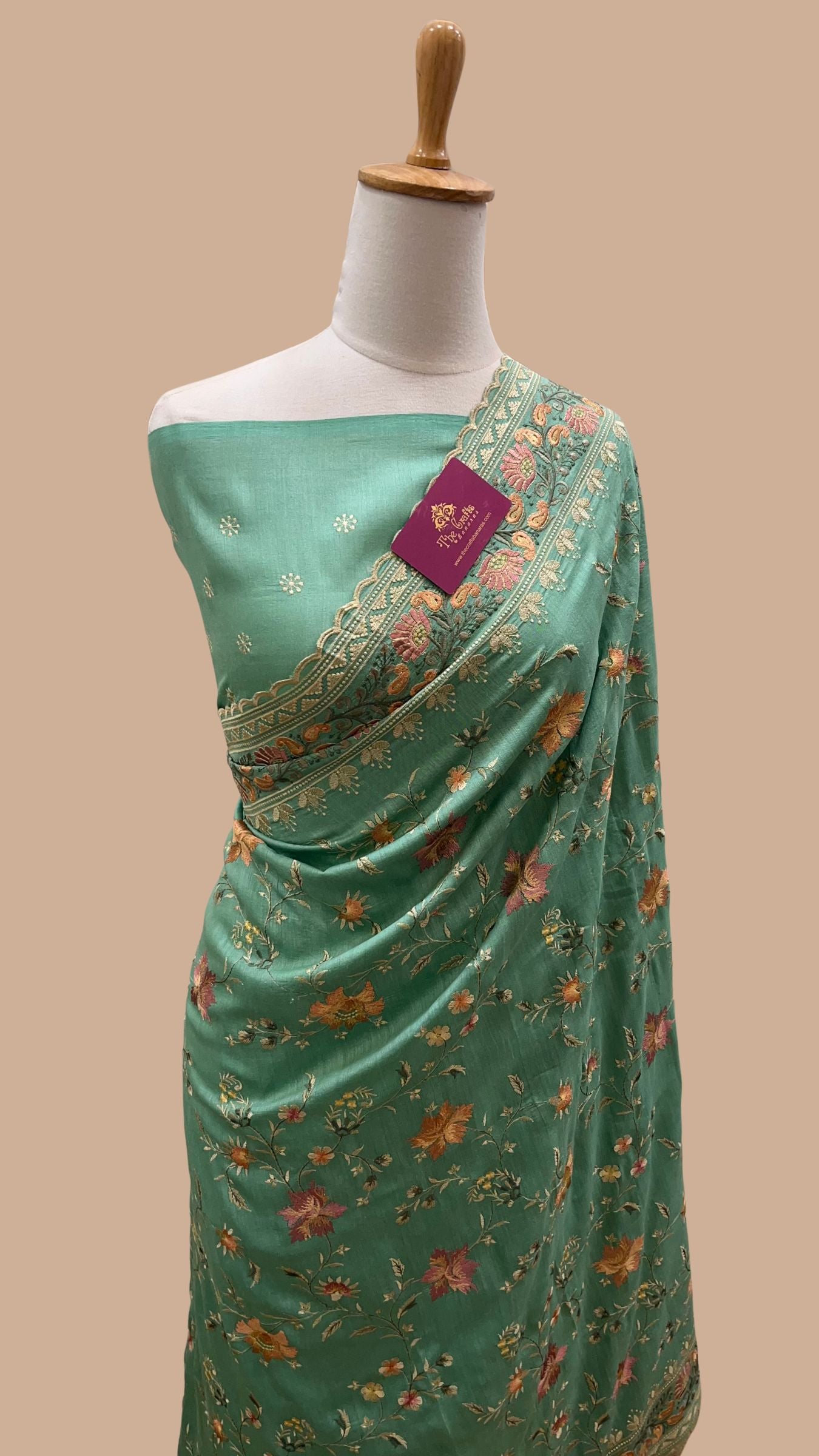 Pure Munga Silk Banarasi Saree - Chikankari all over