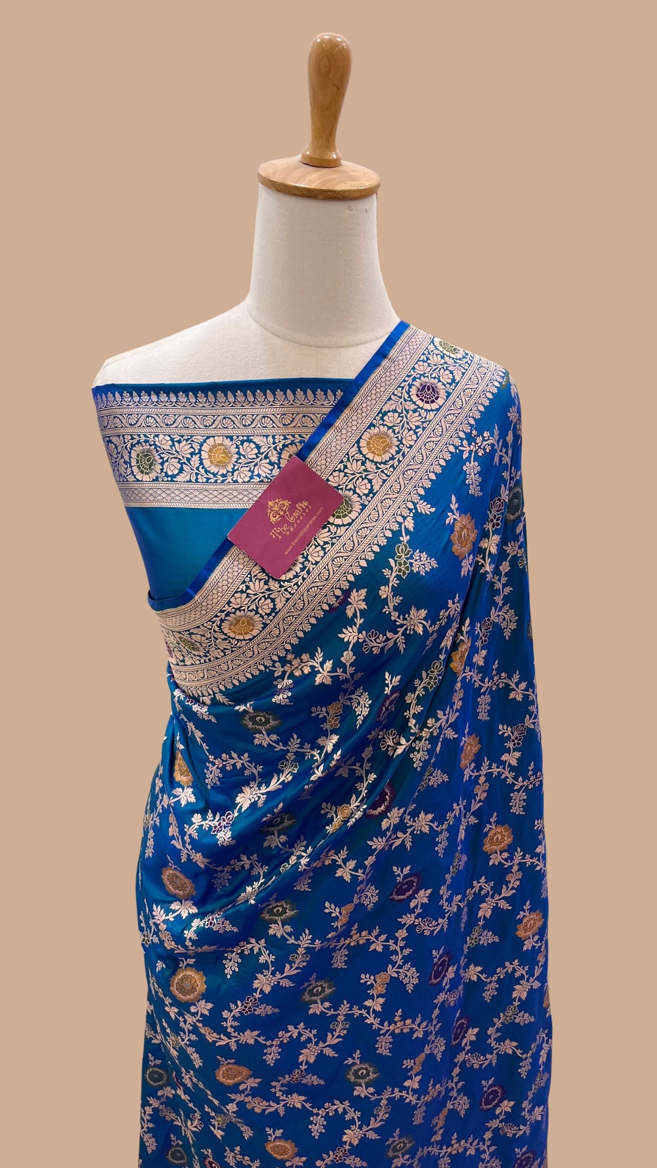 Pure Katan Silk Handloom Banarasi Saree - Jaal With Meenakari
