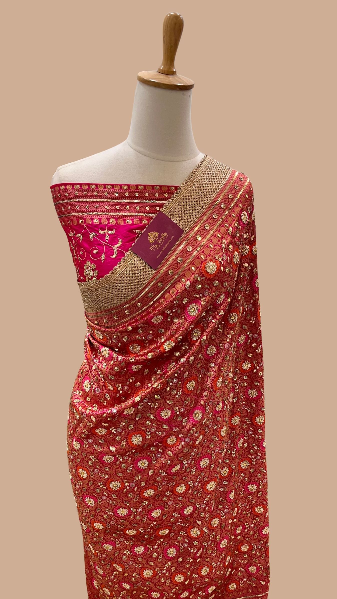Pure katan Silk Handloom Banarasi Saree - Tanchui Brocade Meena with Zardozi Stone Work