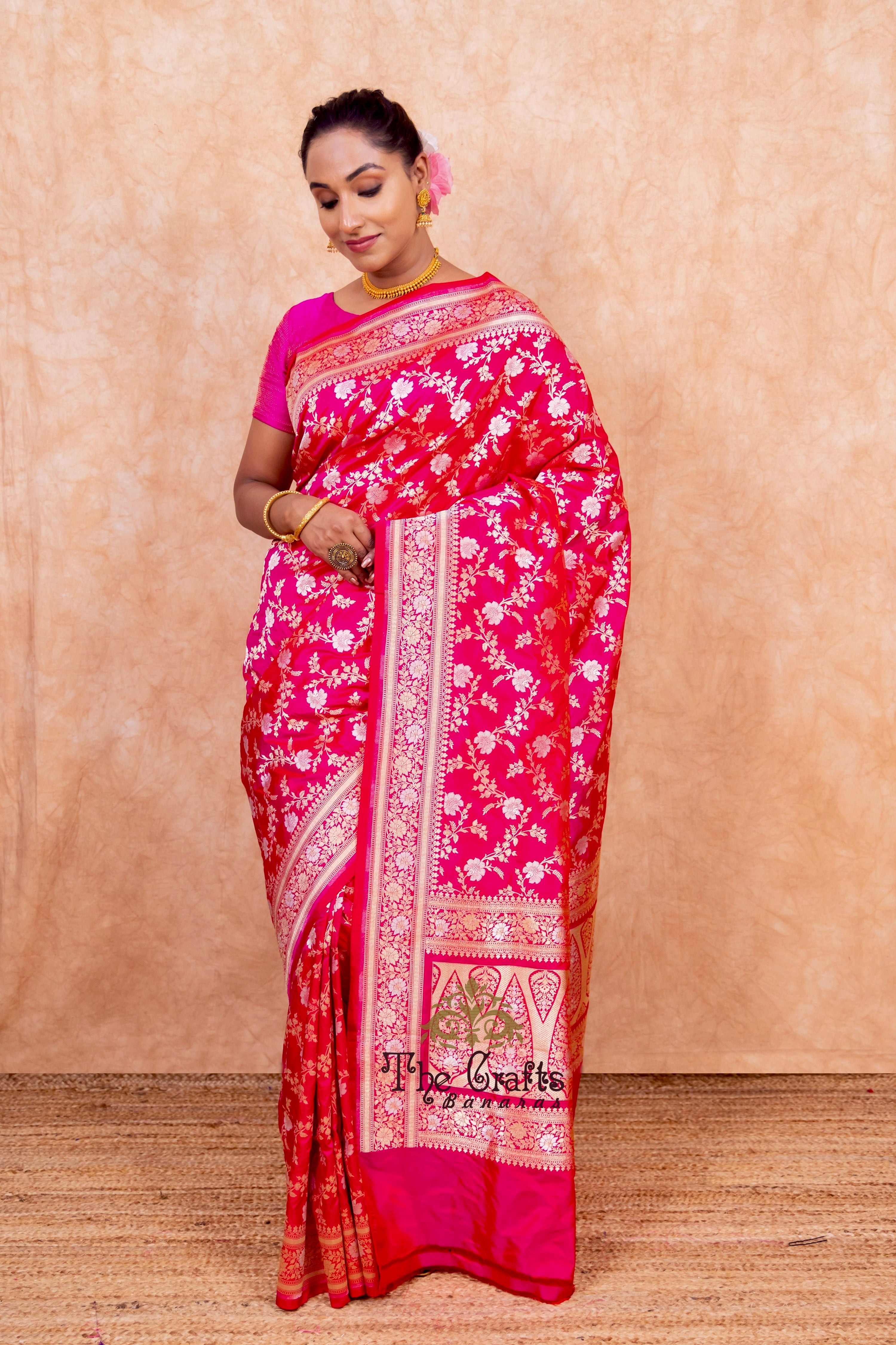 Pure Katan Silk Handloom Banarasi Saree - All over Sona Roopa Jaal work