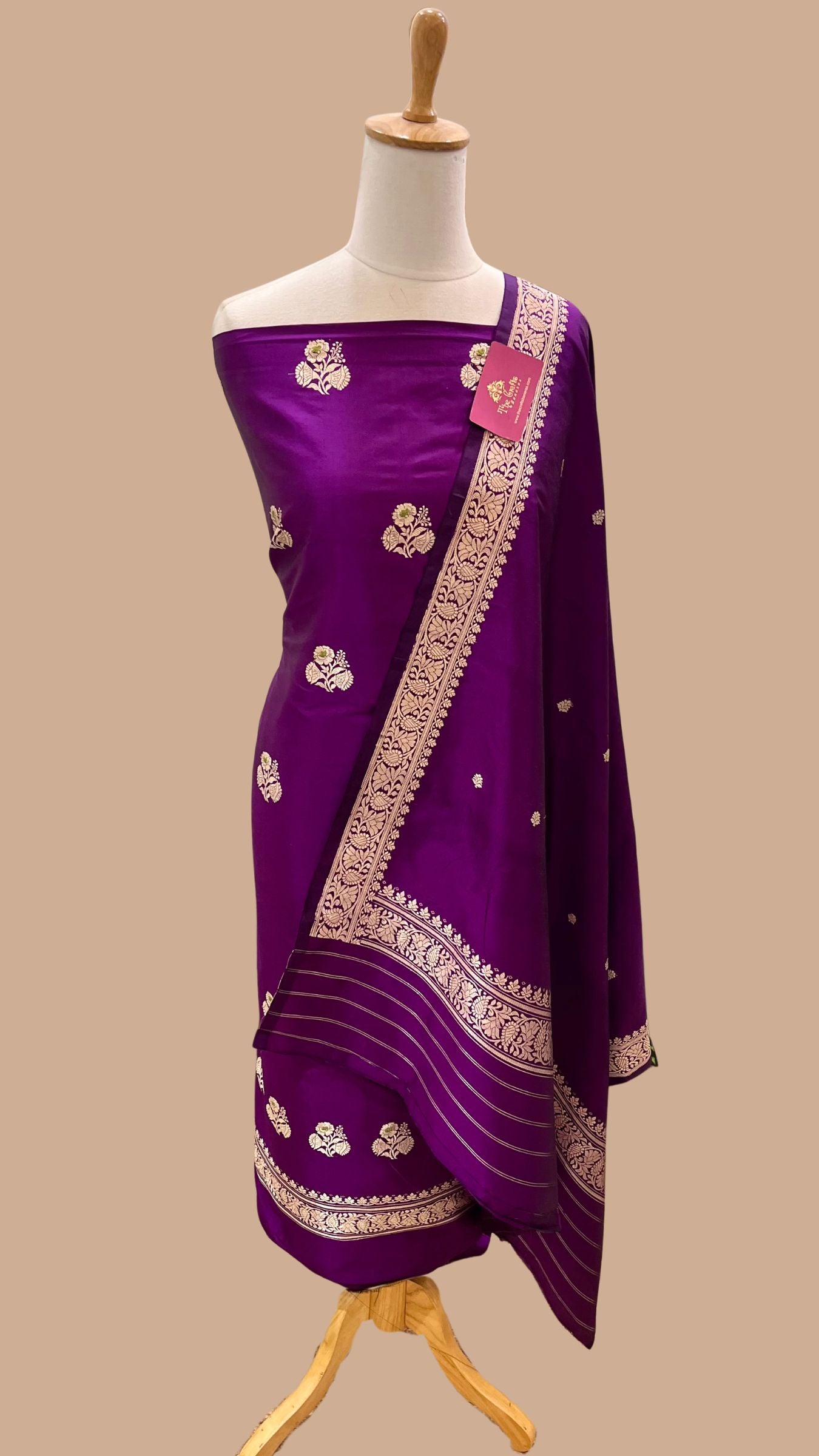 Pure Katan Silk Handloom Banarasi Dress Material - with kadhua motis