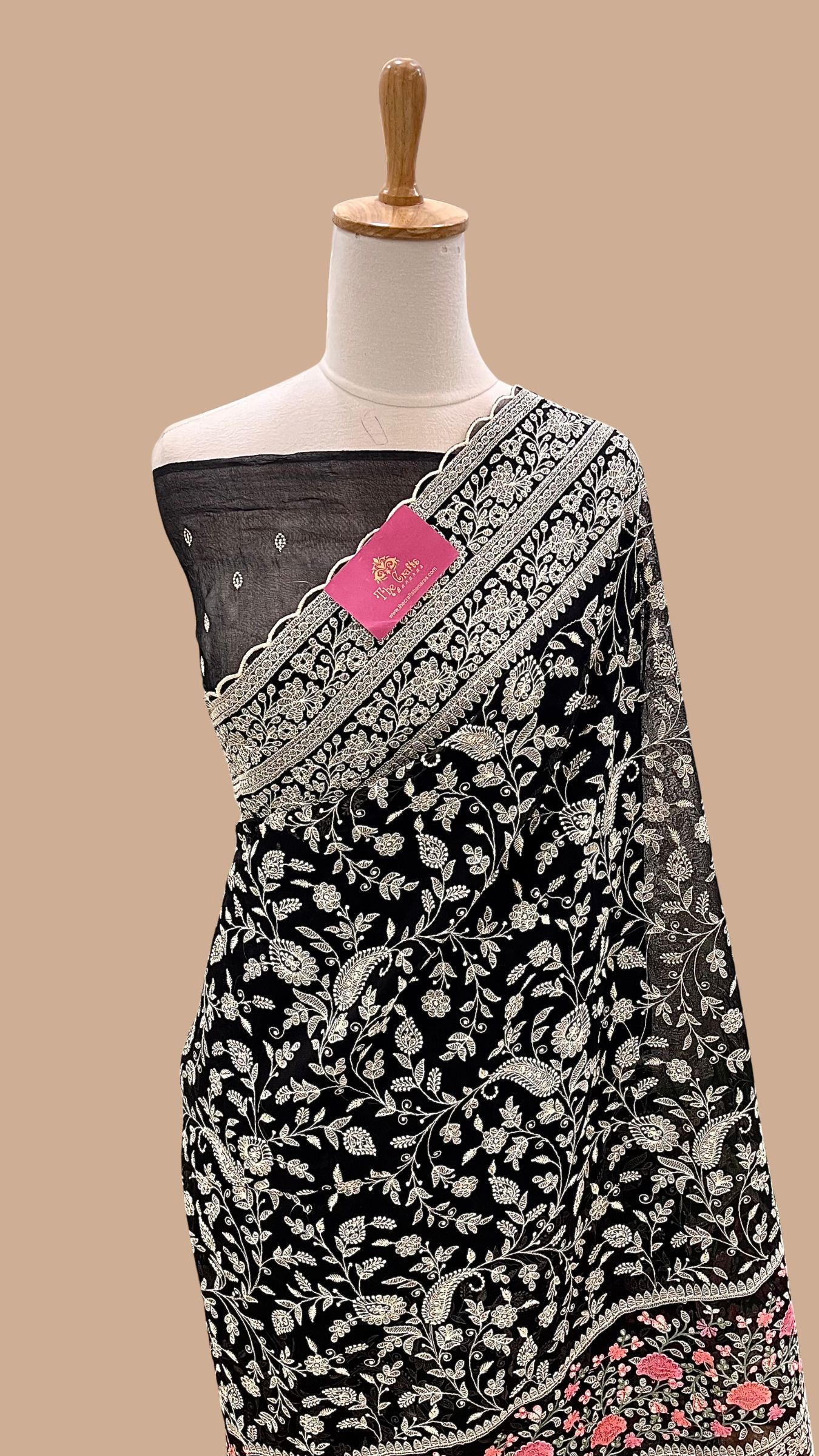 Pure Organza Silk Chikankari Handloom Banarasi Saree