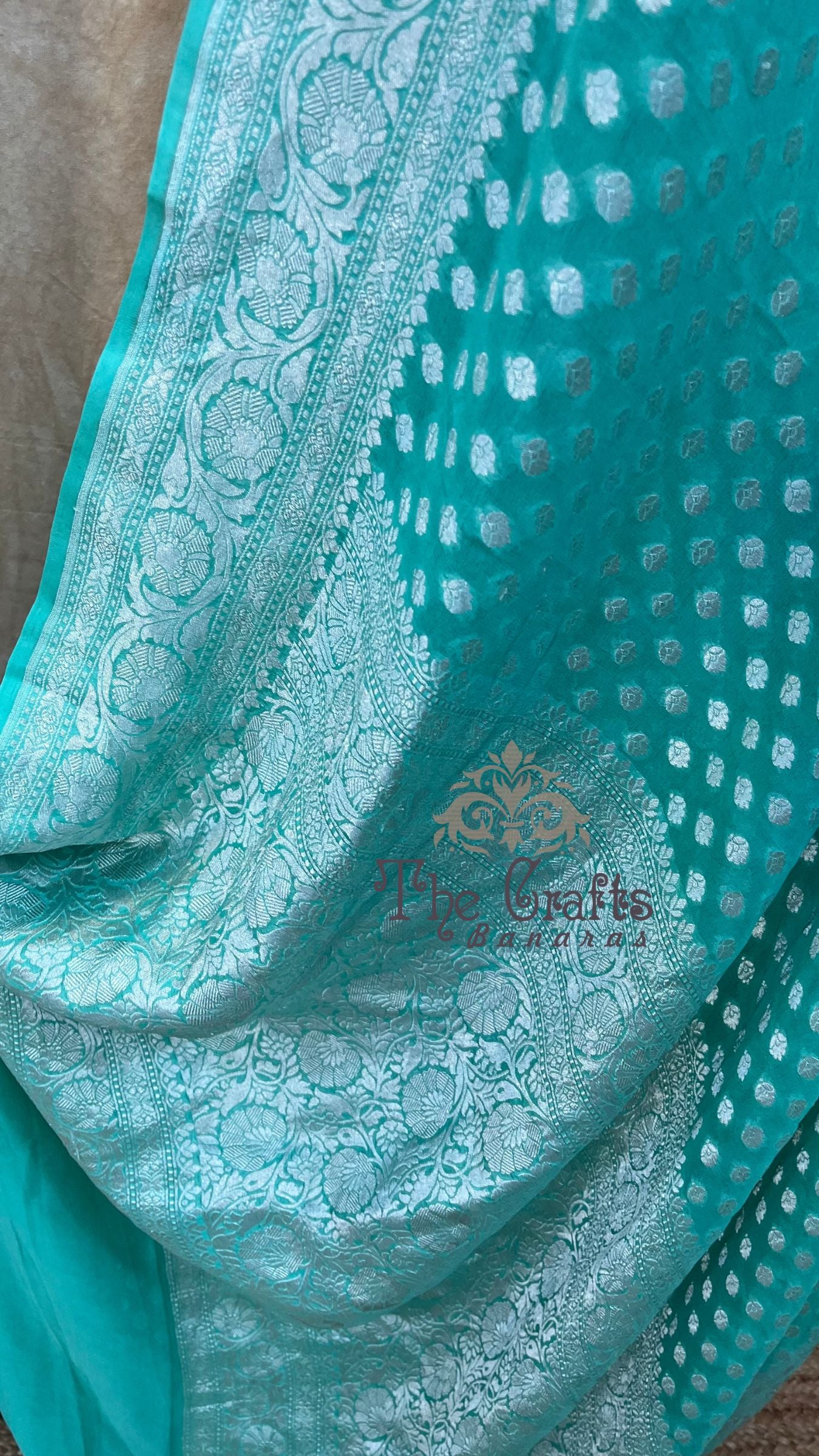 Pure Georgette Banarasi Saree - Silver Zari