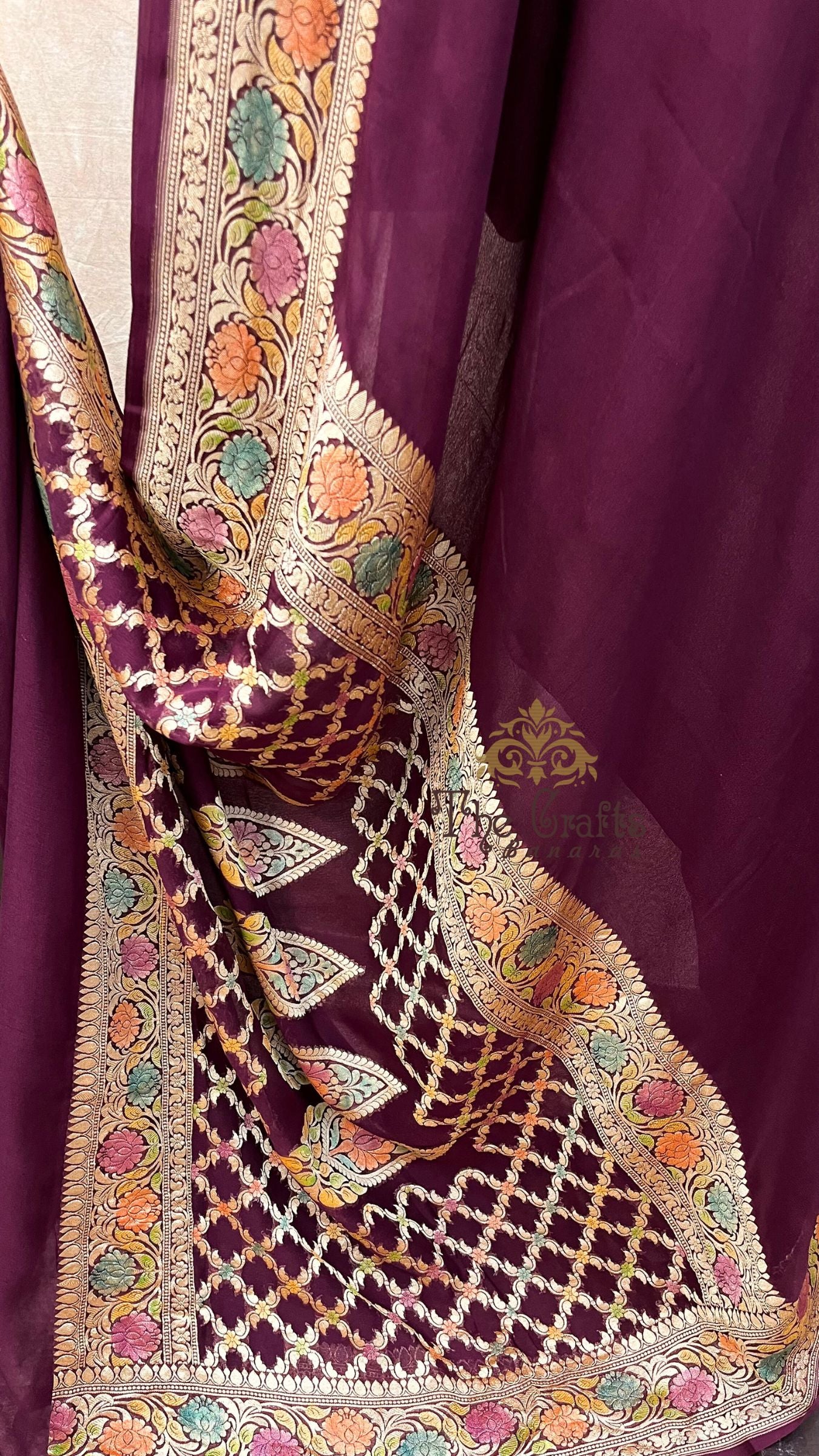 Khaddi Georgette Handloom Banarasi Saree - Water Zari