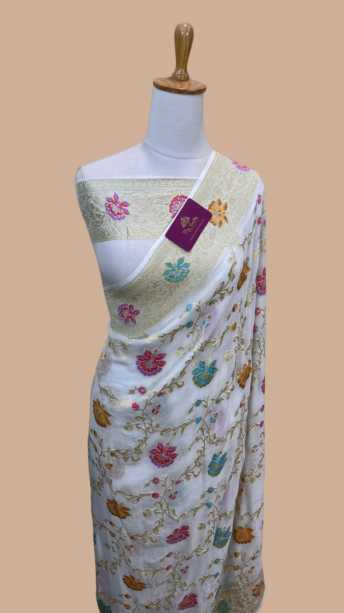 Khaddi Georgette Handloom Banarasi Saree - Jaal with Meenakari