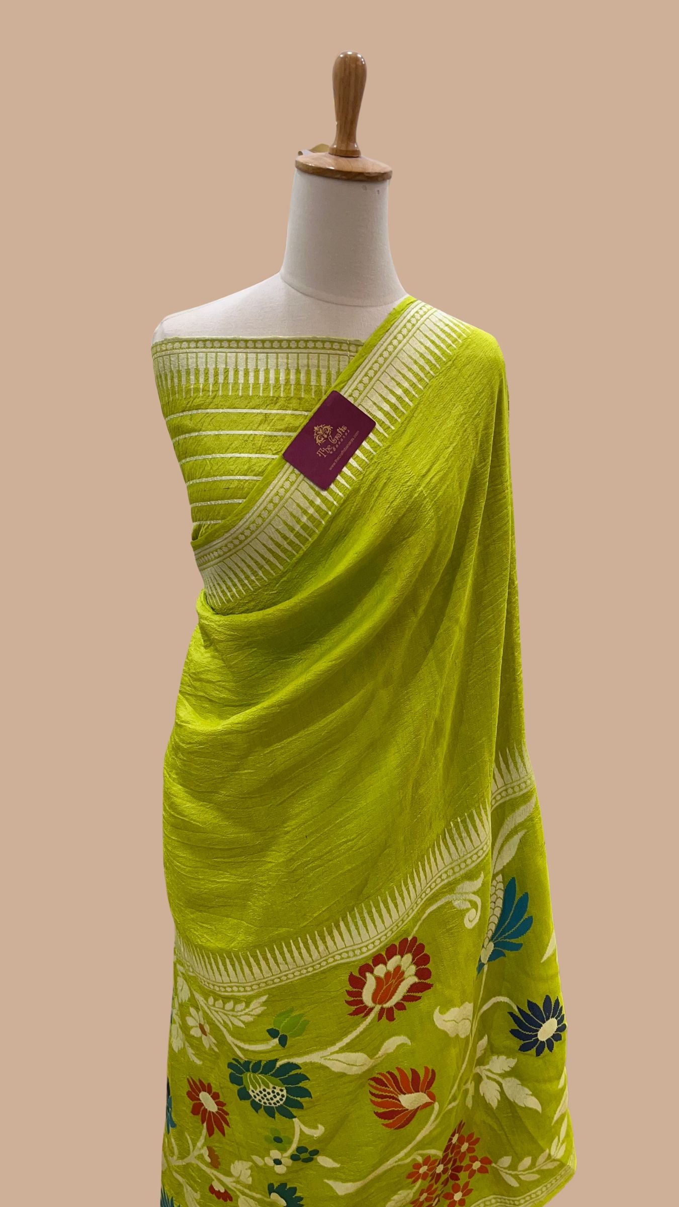 Tussar Georgette Handloom Banarasi Saree - Jaal with Tilfi Meenakari