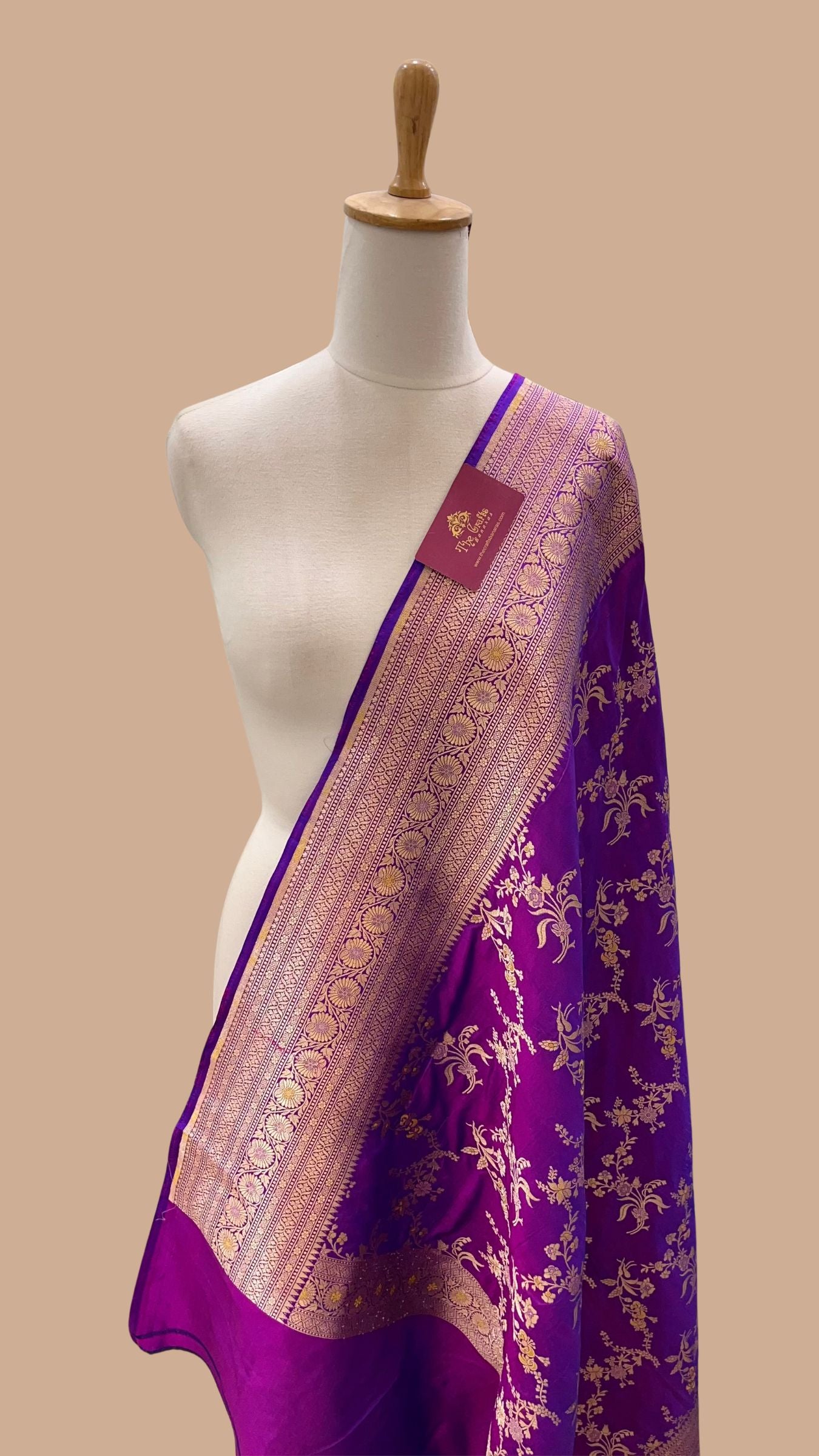 Pure Katan Silk Banarasi Handloom Dupatta - Jaal with  meenakari