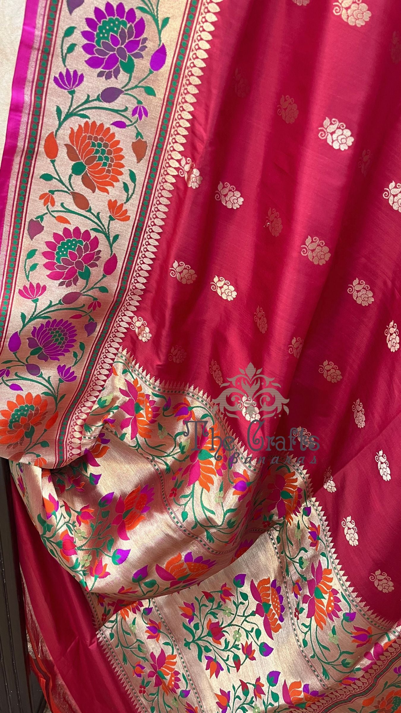 Pure Katan Silk Handloom Banarasi Saree - with paithani meenakari border