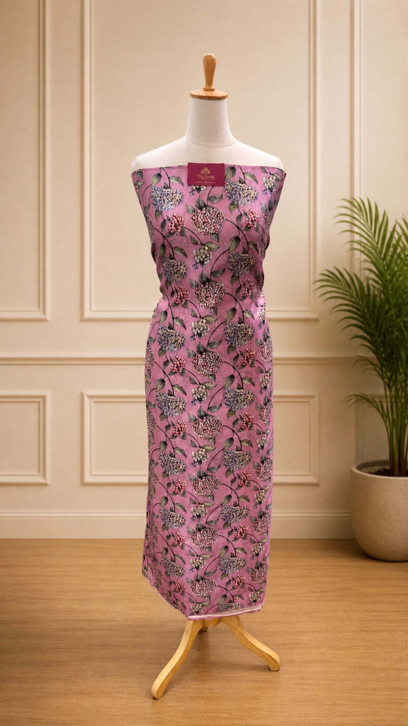Pure Mango Silk Banarasi Dress Material - Digital Print All over