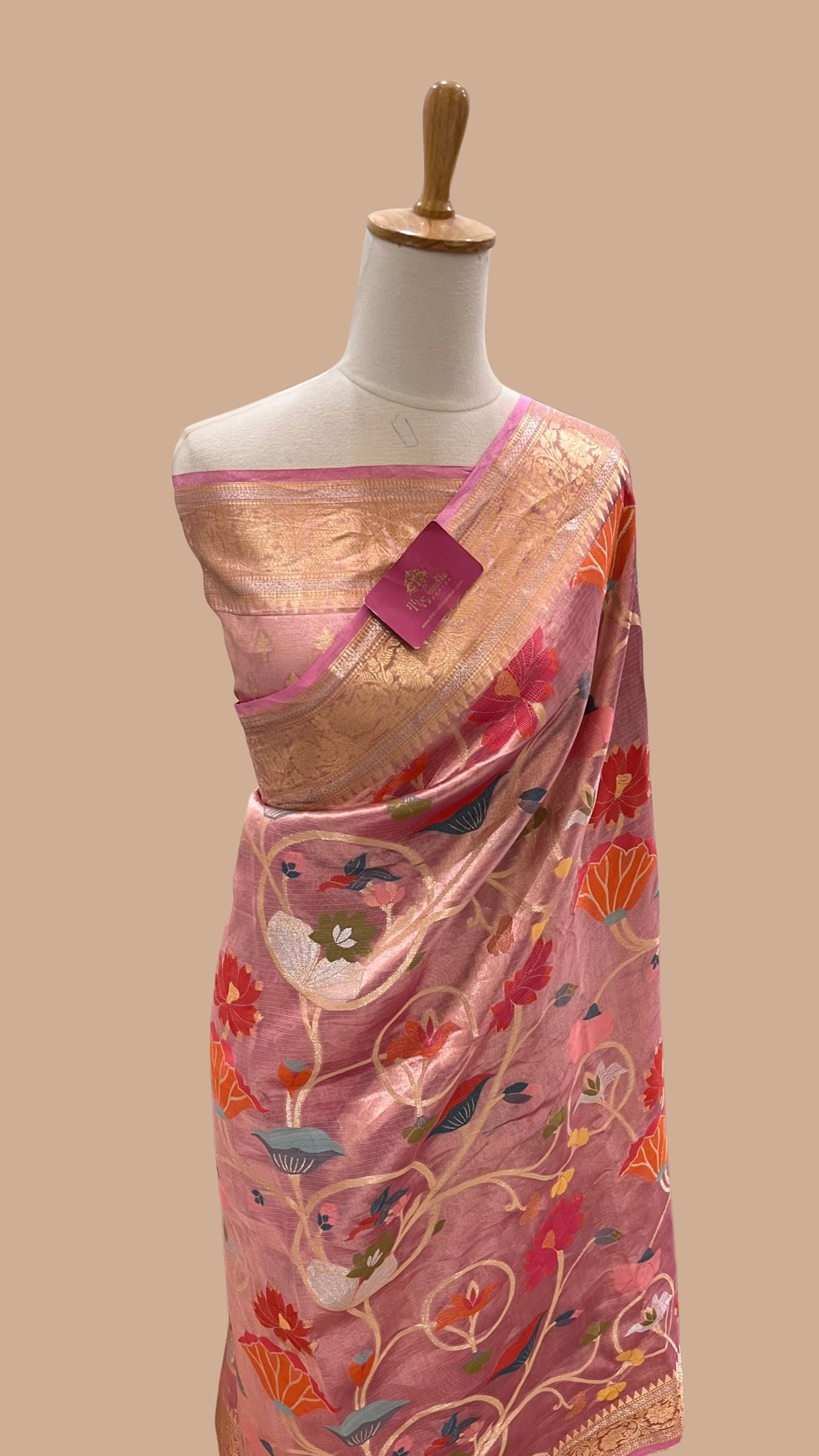 Pure Zari Kota Tissue Silk Handloom  Banarasi Saree - Meenakari