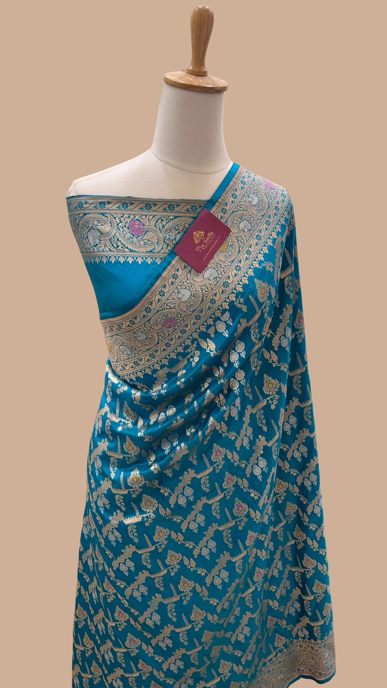 Pure Katan Silk Handloom Banarasi Saree - Jaal With Meenakari