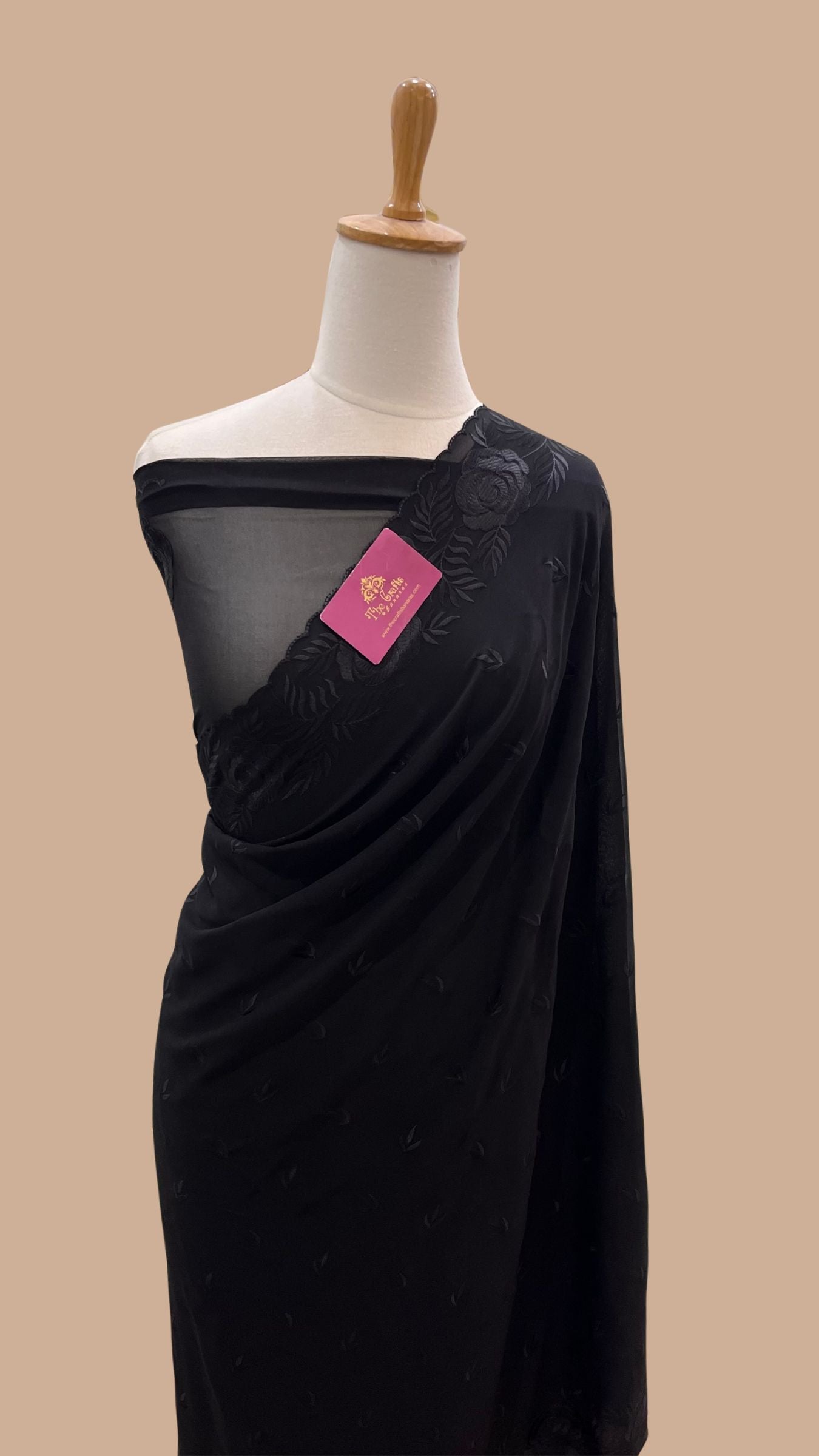 Pure Georgette Chikankari Handloom Banarasi Saree