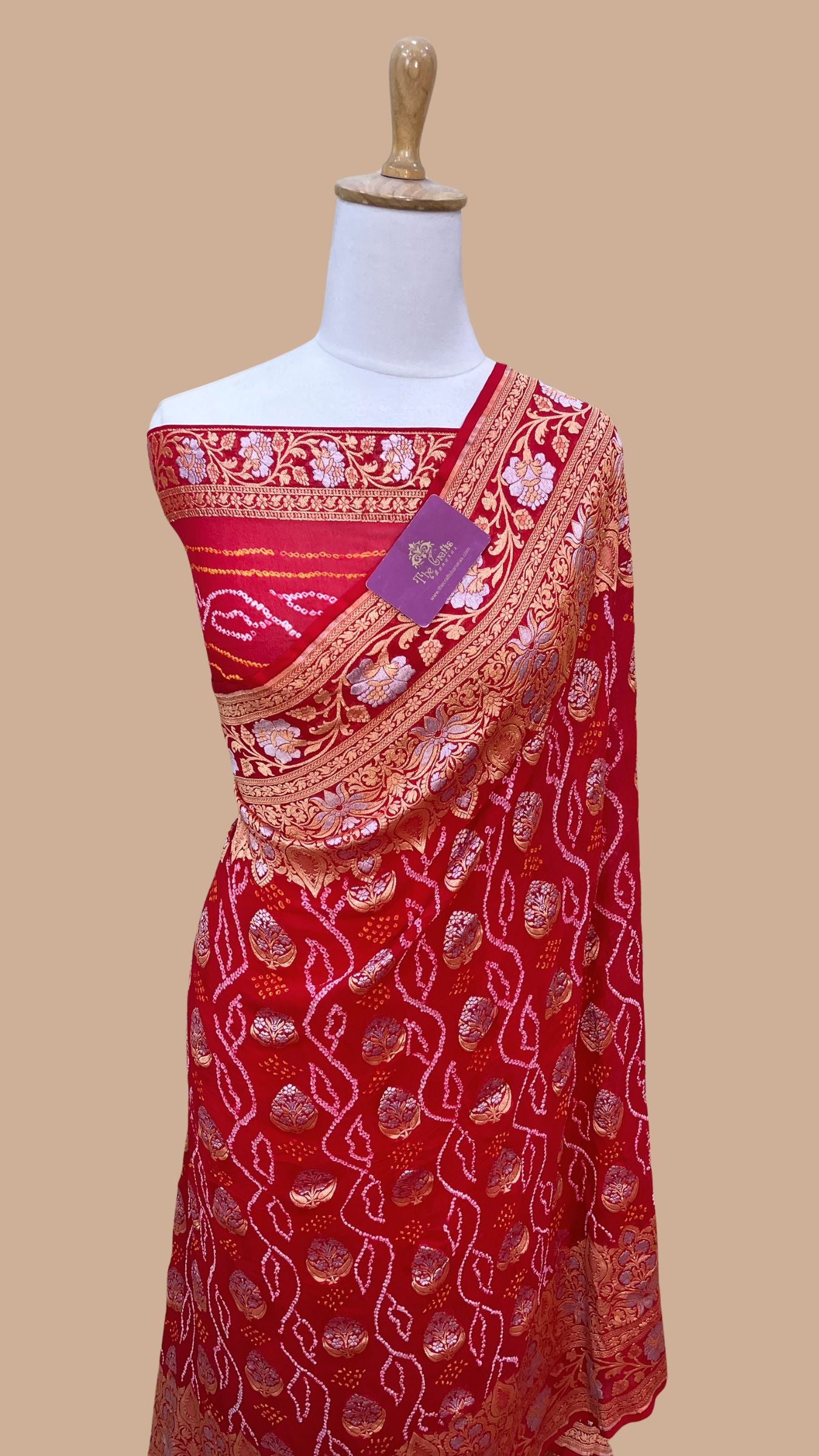 Pure Georgette Banarasi Handloom Bandhej Saree