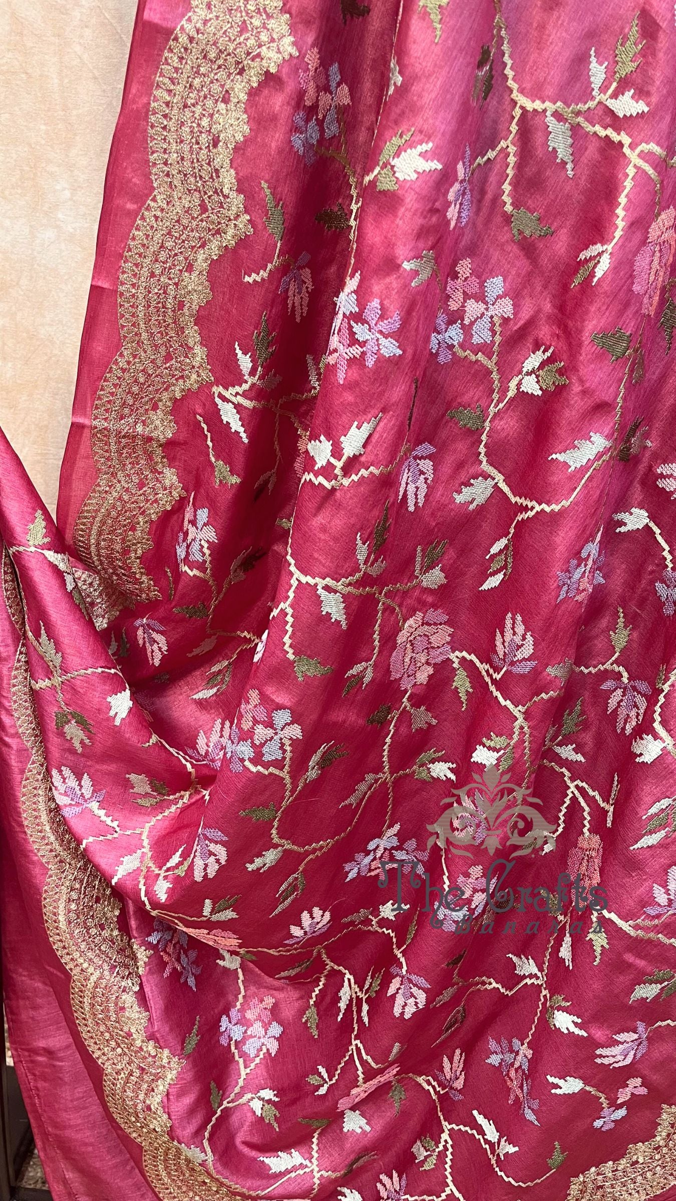 Pure Tussar Silk Chikankari Handloom Banarasi Saree