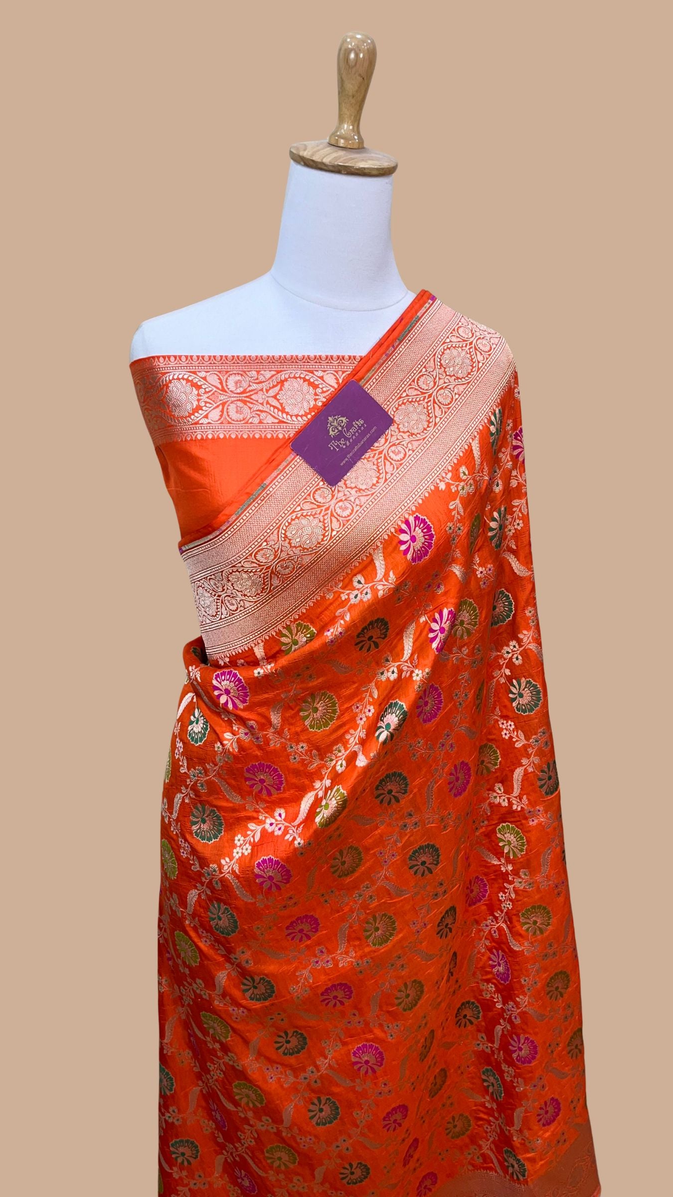 Pure Katan Silk Handloom Banarasi Saree - Jaal With Meenakari