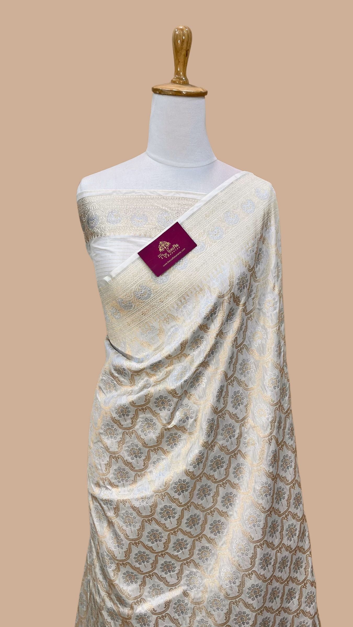 Pure Katan Silk Handloom Banarasi Saree - All over Sona Roopa Jaal work