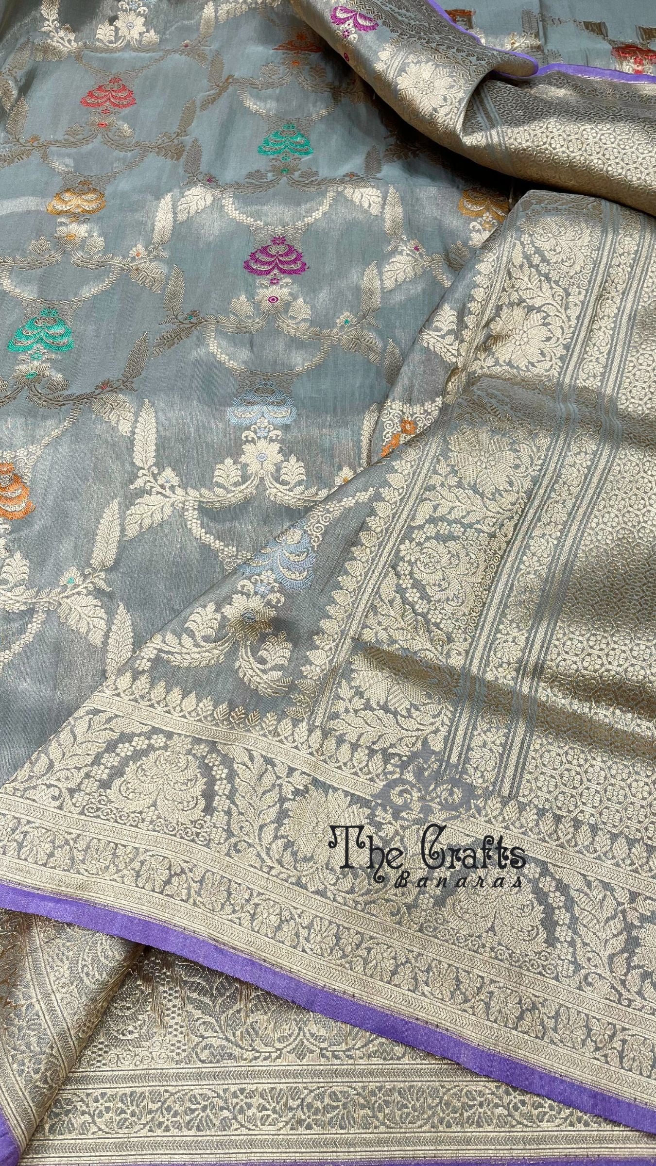 Pure Tissue Silk Handloom Banarasi Saree - All Over Kadiyal Jaal Work