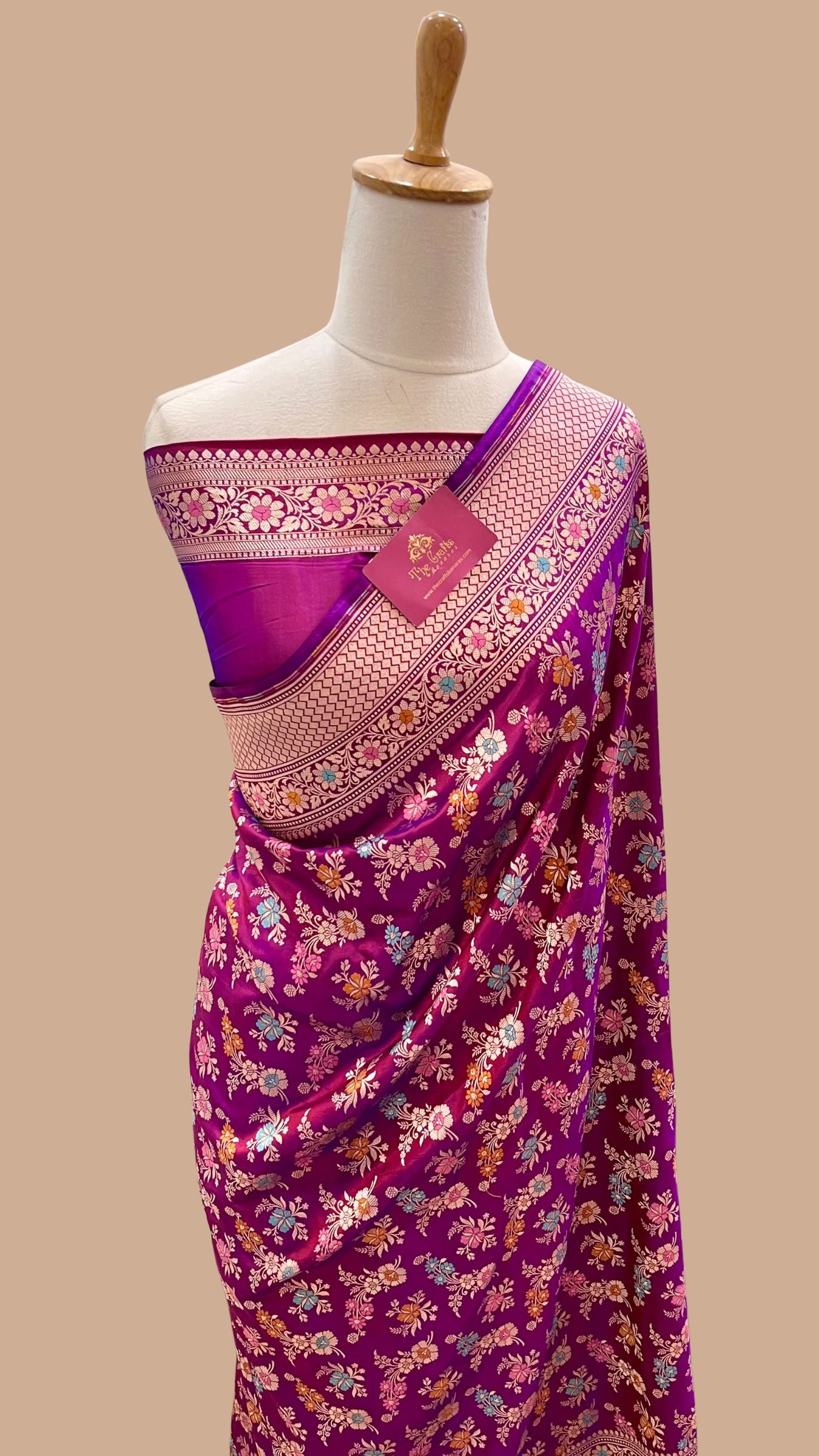 Pure Katan Silk Handloom Banarasi Saree -  Jaal Work with Meenakari
