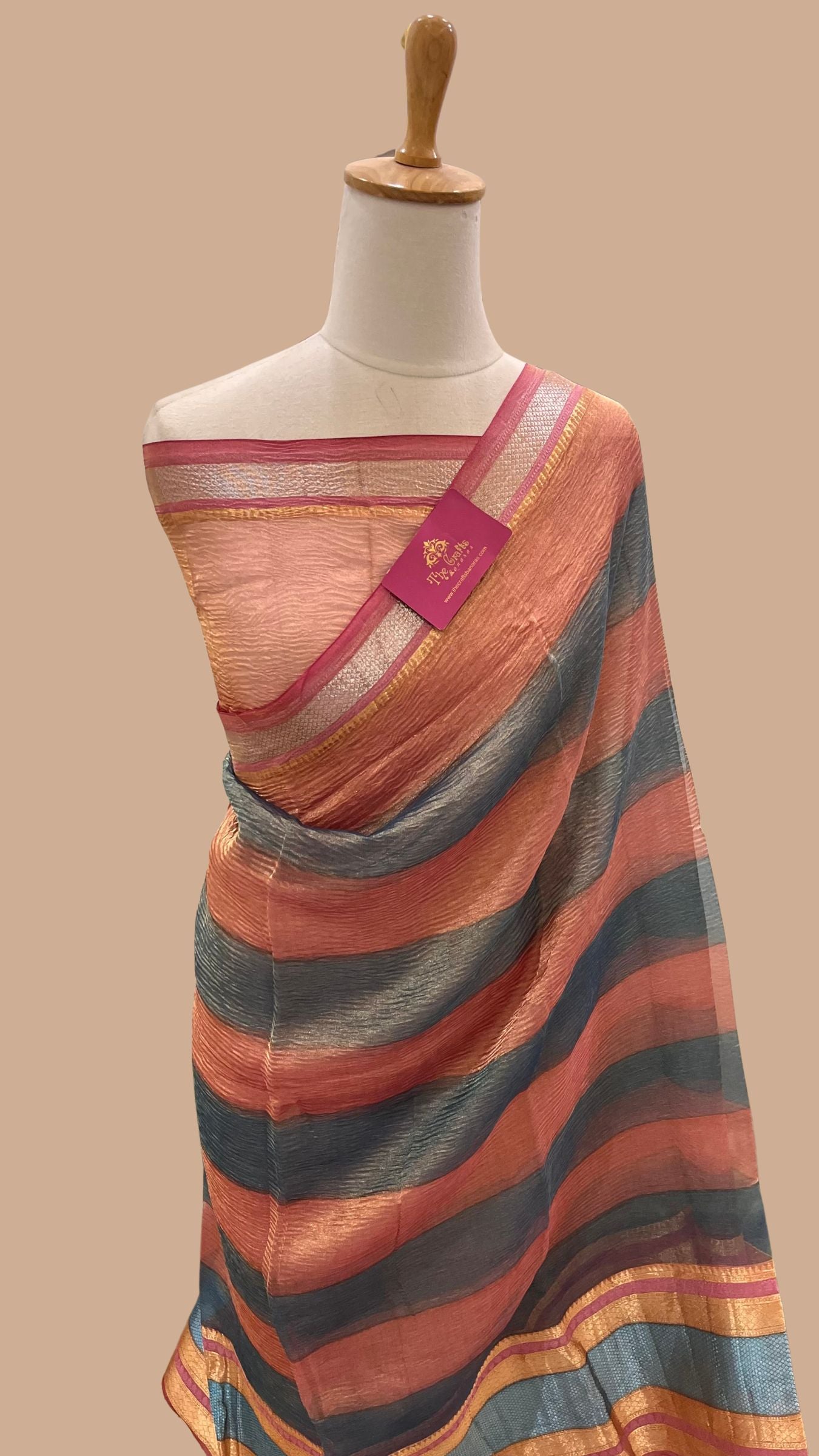 Pure Crush Tissue Silk Banarasi Saree - Multi Tone Stripes