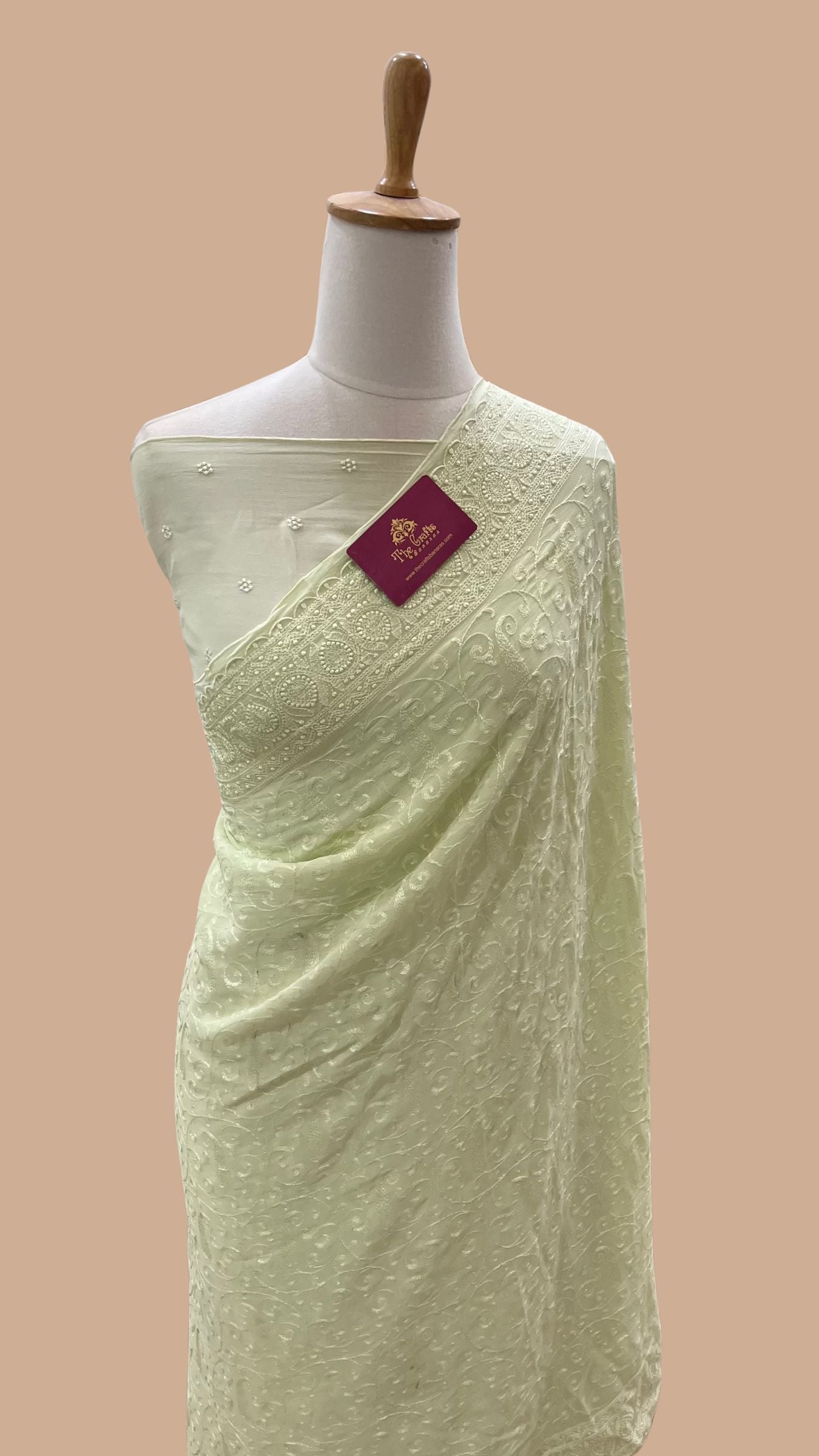 Pure Georgette Chikankari Handloom Banarasi Saree