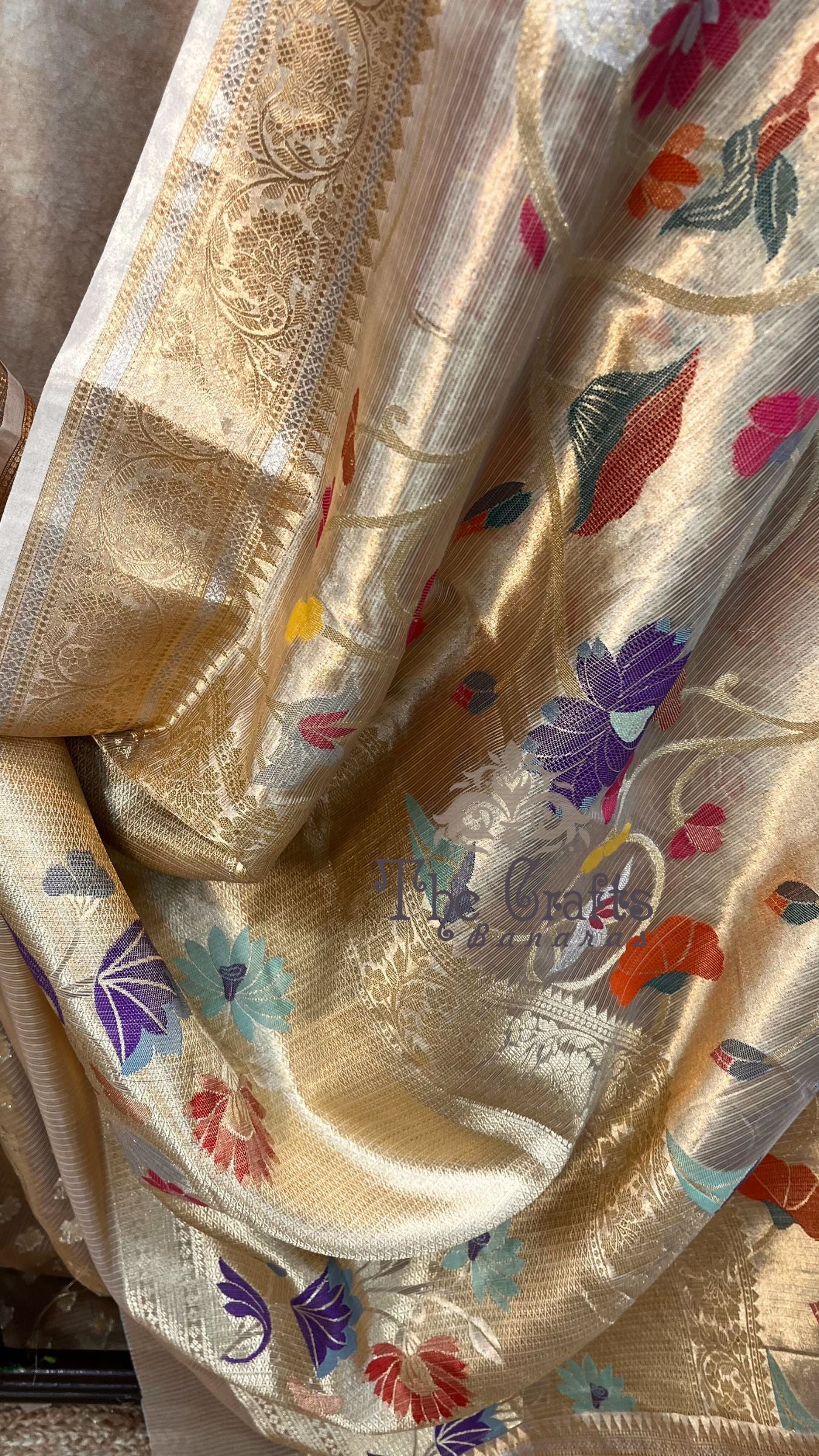 Pure Zari Kota Tissue Silk Handloom  Banarasi Saree - Meenakari