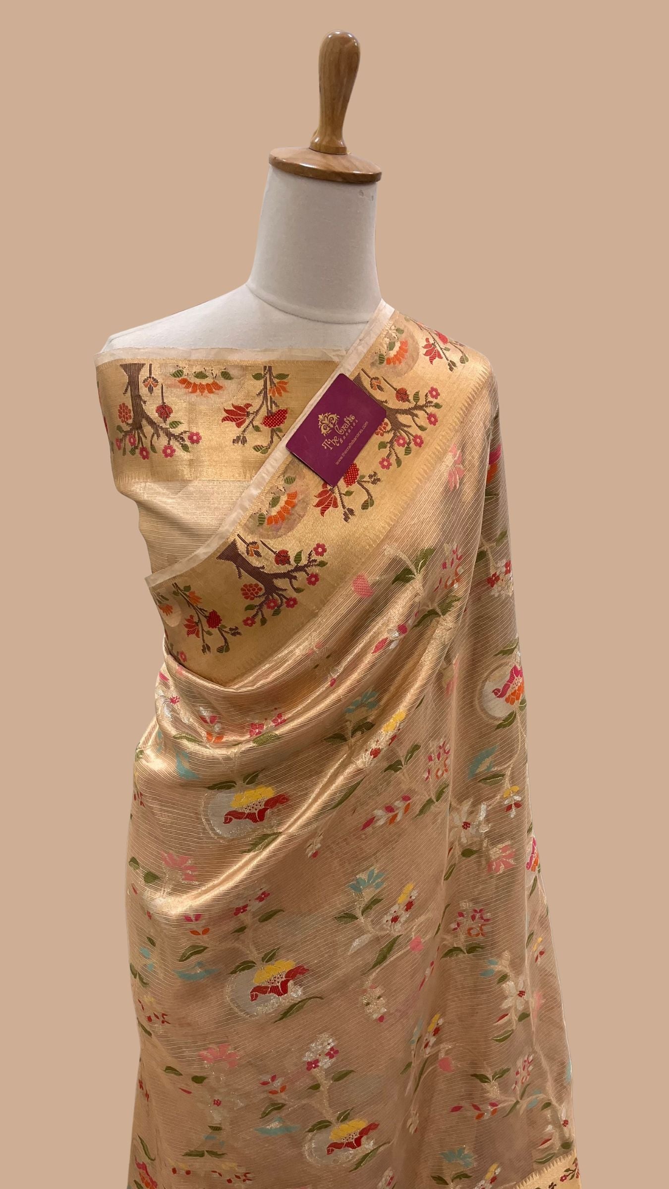 Pure Zari Kota Tissue Silk Handloom  Banarasi Saree - Meenakari