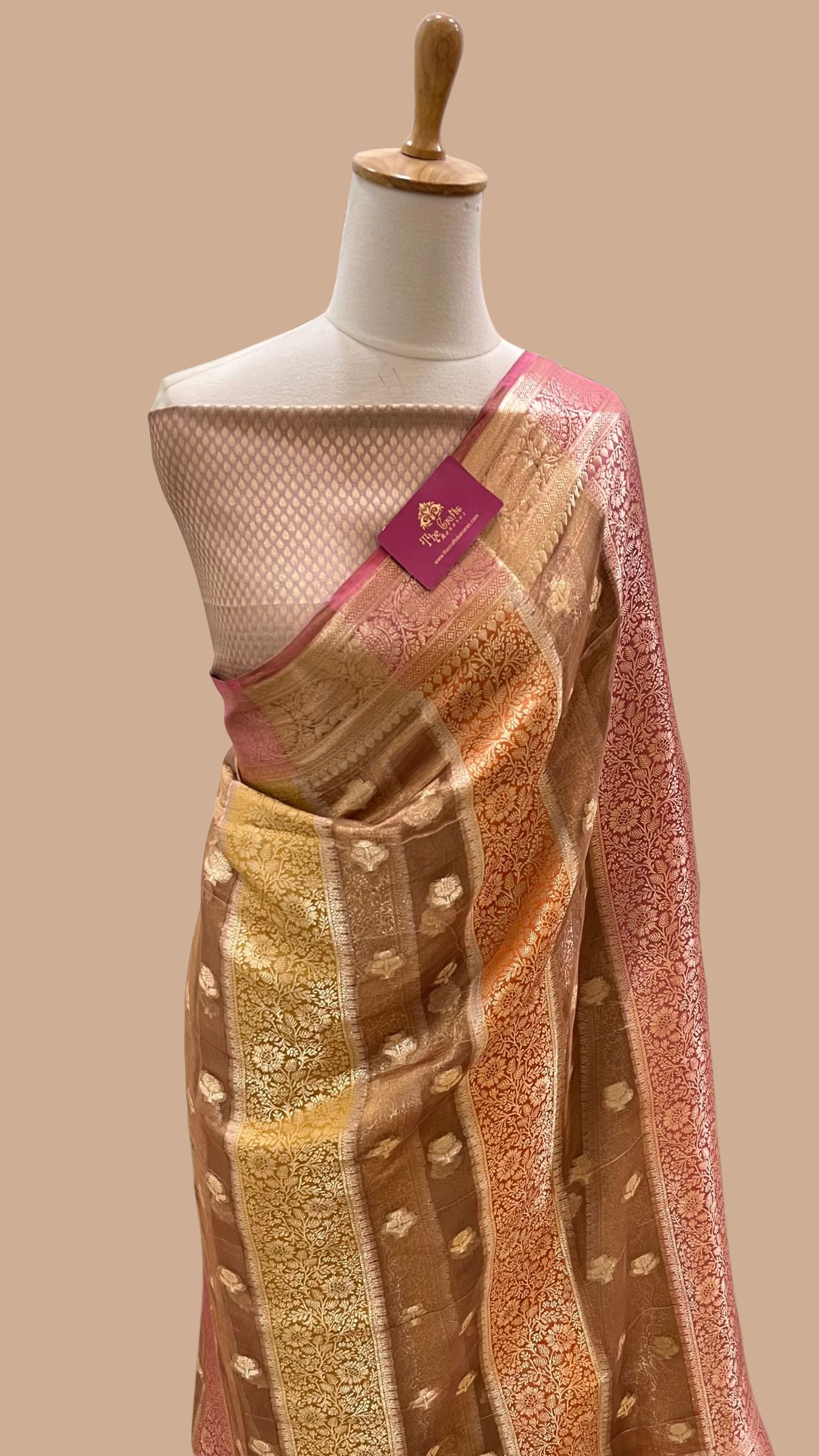 Pure Chiniya Tissue Silk Banarasi Saree - Multicolour Stripe