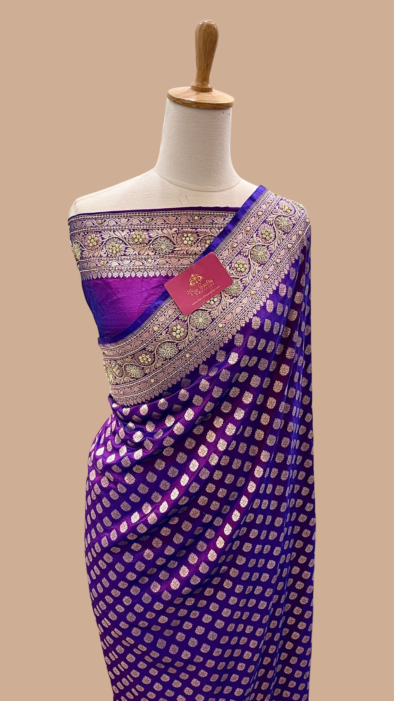 Pure Katan Silk Handloom Banarasi Saree - Kadhua Motifs with Handwork & Stone Work