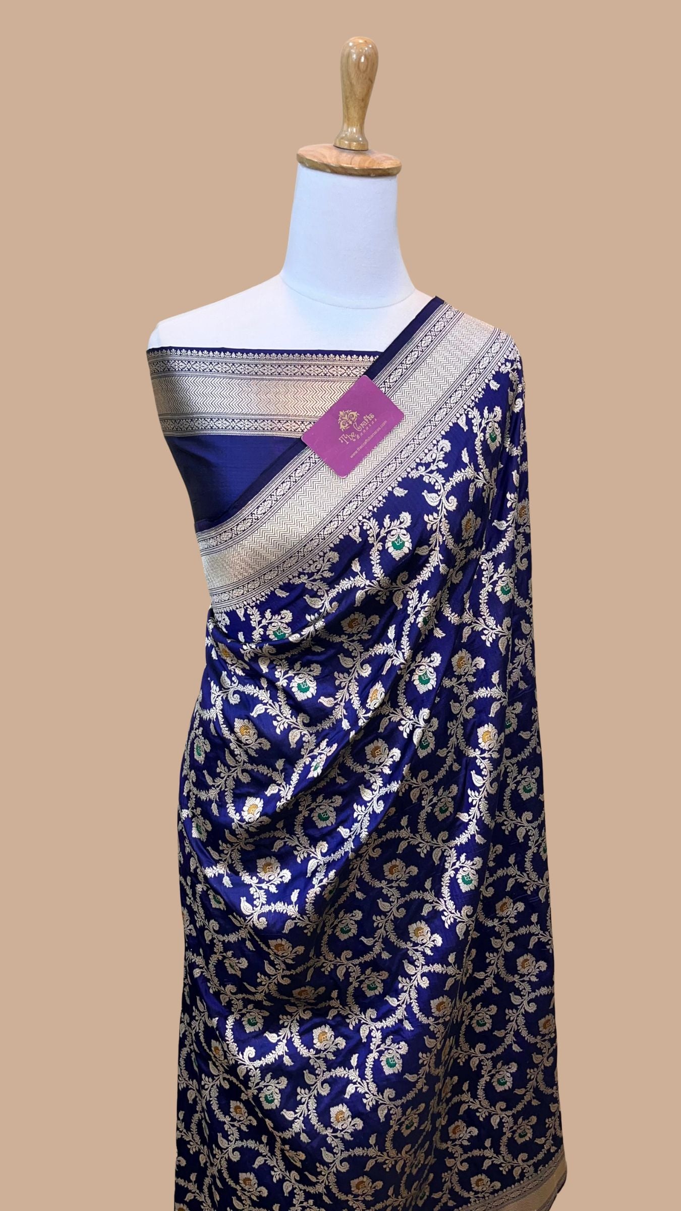 Pure Katan Silk Handloom Banarasi Saree - Jaal With Meenakari