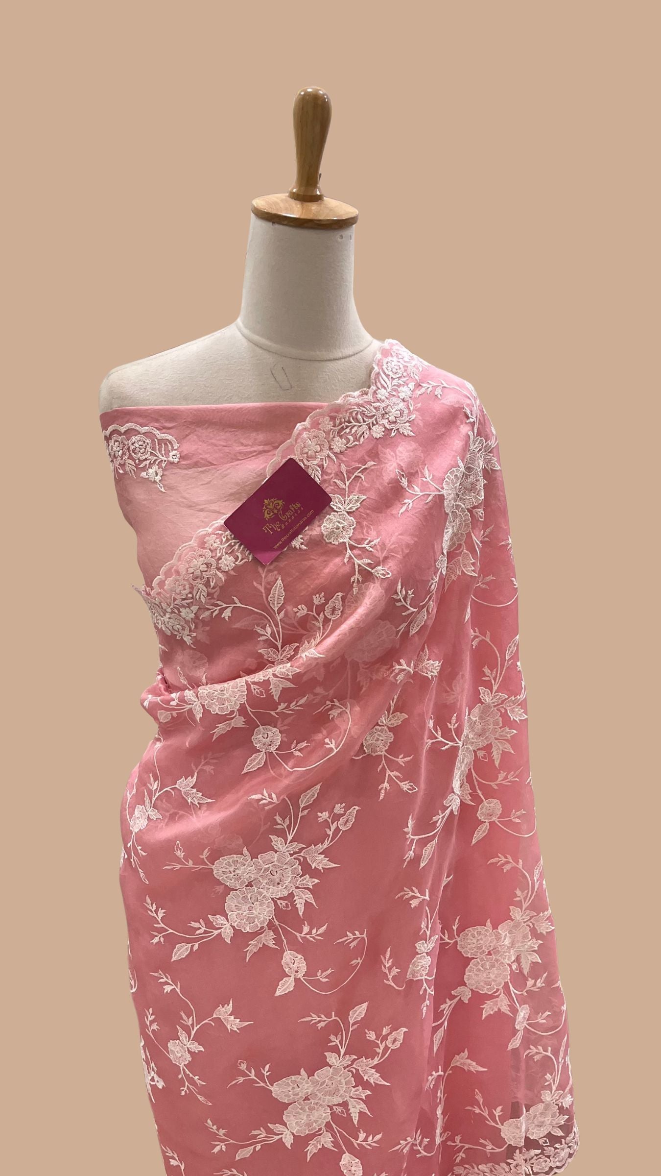 Pure Organza Silk Chikankari Handloom Banarasi Saree
