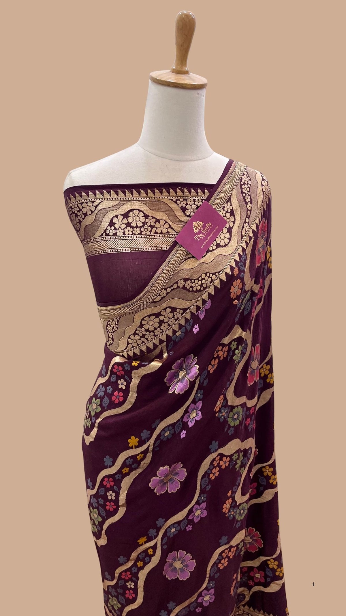 Khaddi Georgette Handloom Banarasi Saree - Jaal with Meenakari