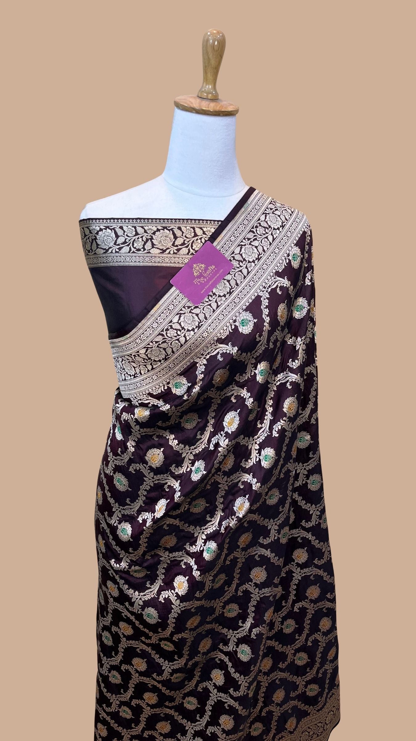 Pure Katan Silk Handloom Banarasi Saree - Jaal With Meenakari