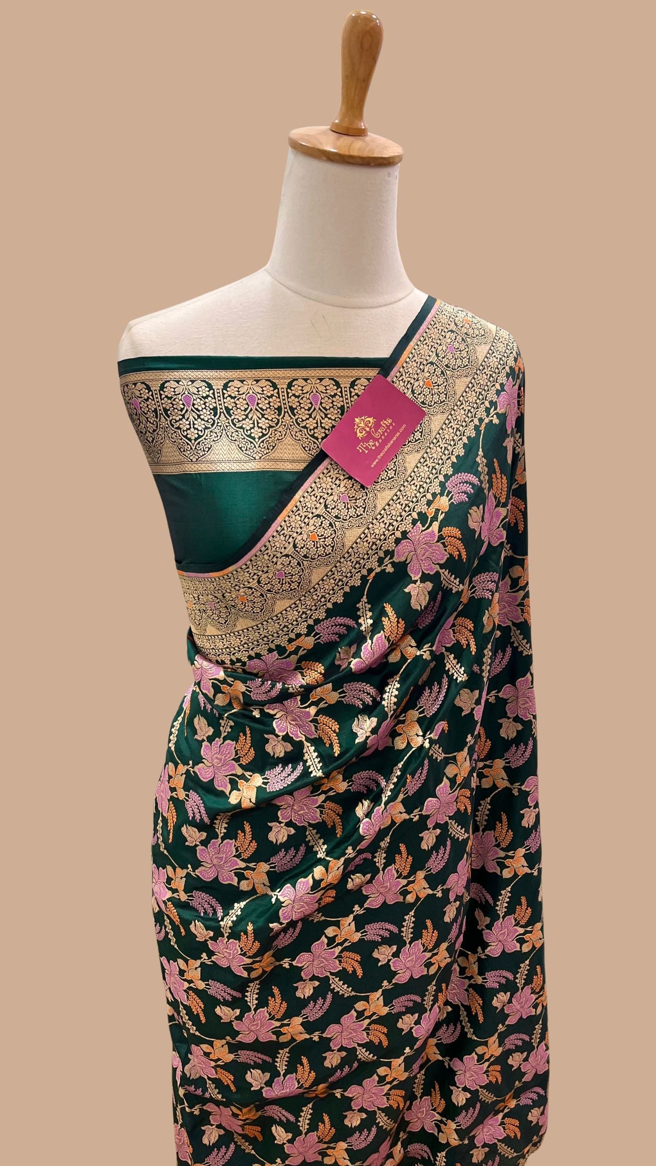 Pure Katan Silk Handloom Banarasi Saree - Jaal work with Meenakari