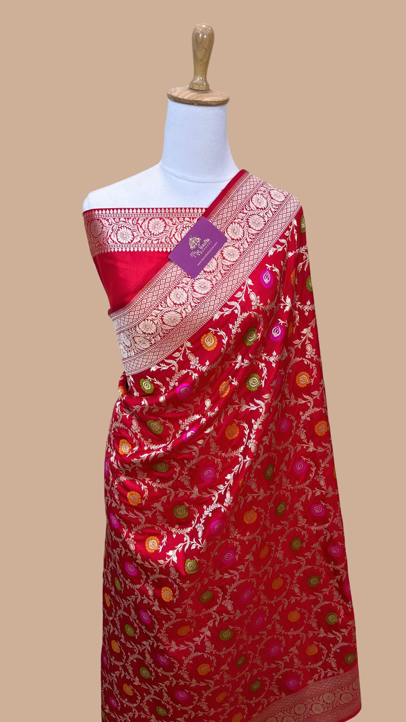 Pure Katan Silk Handloom Banarasi Saree - Jaal With Meenakari
