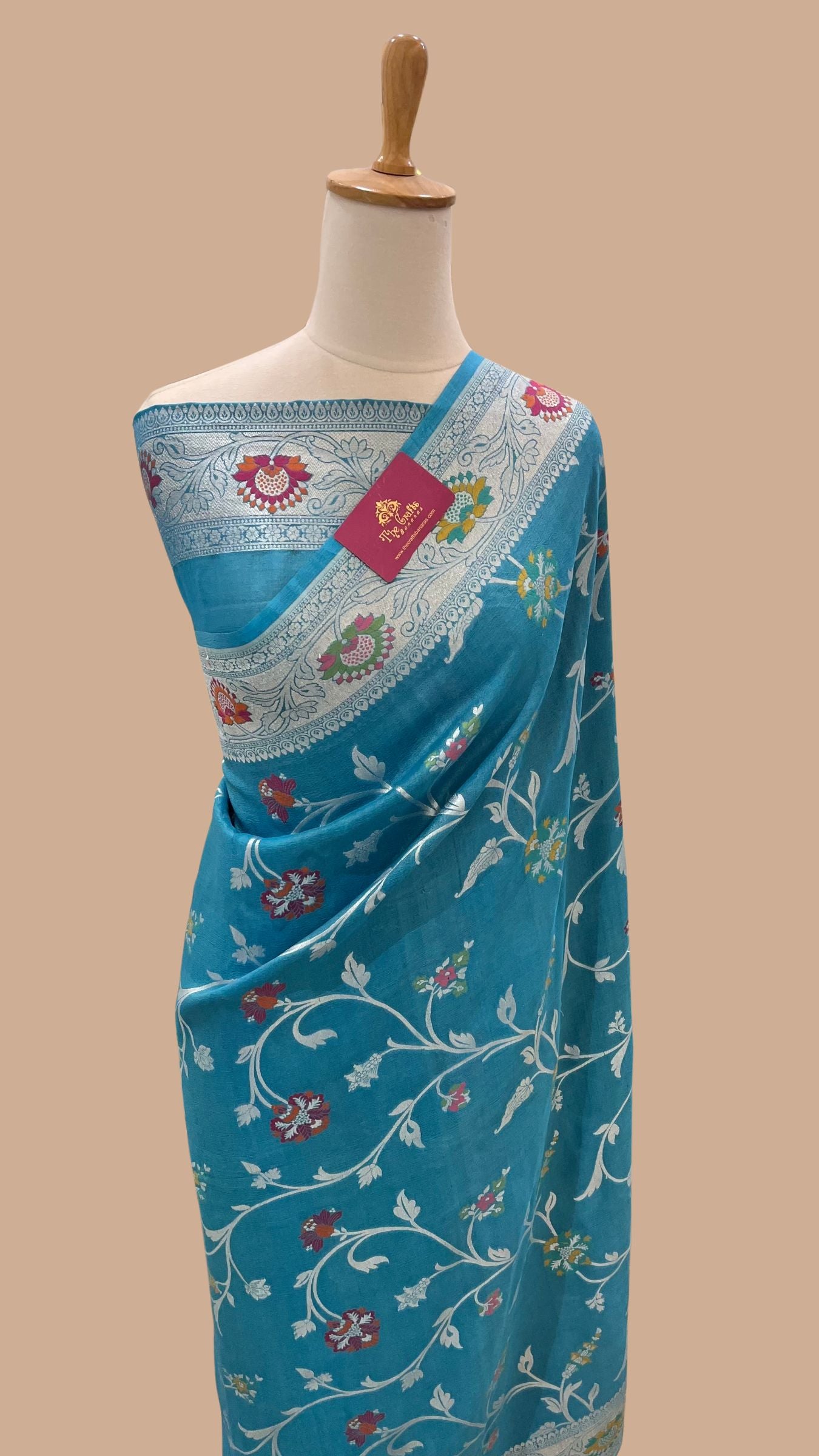 Khaddi Georgette Handloom Banarasi Saree - Jaal with Meenakari