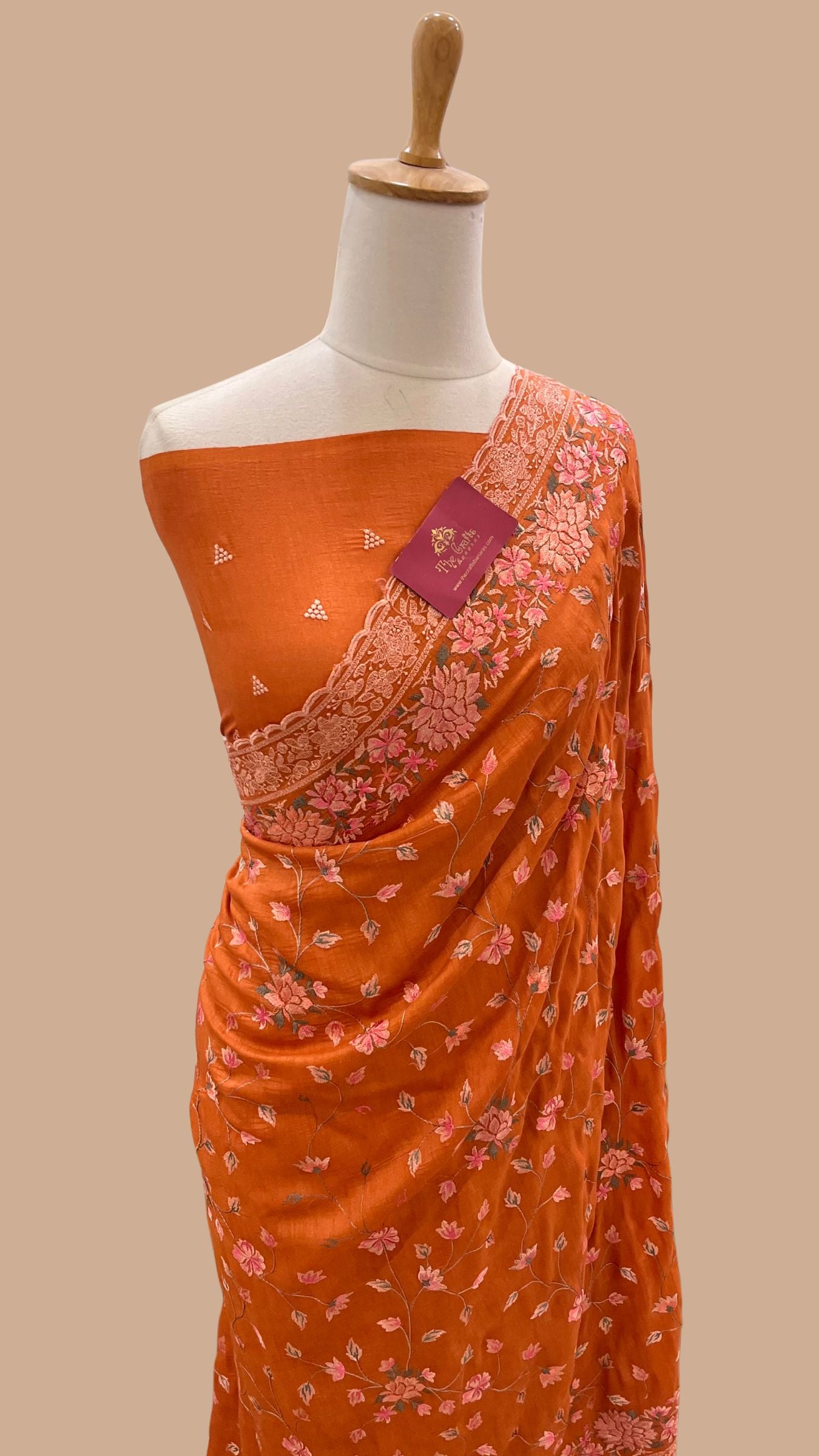 Pure Munga Silk Banarasi Saree - Chikankari all over