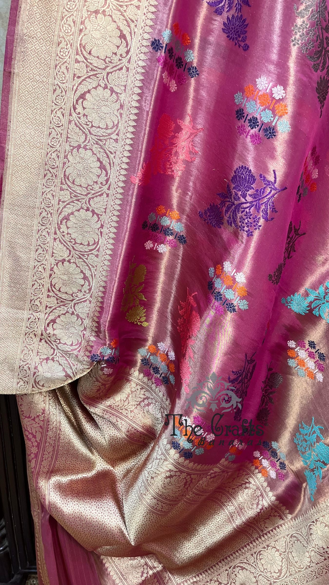 Pure Tissue Silk Handloom Banarasi Saree - All Over Kadiyal Jaal Work