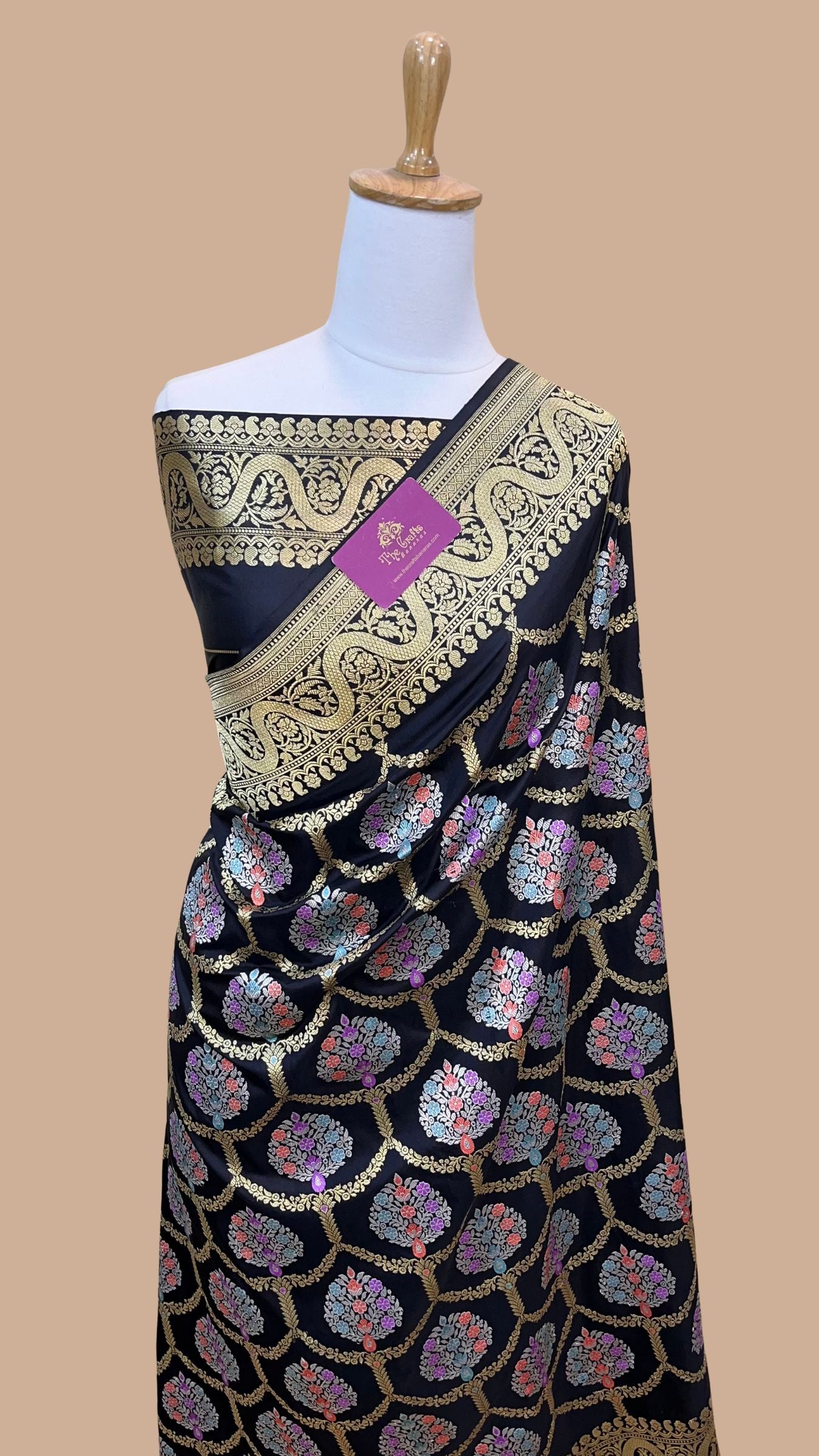 Pure Katan Silk Handloom Banarasi Saree - All Over Kadiyal Multimeena Jangla