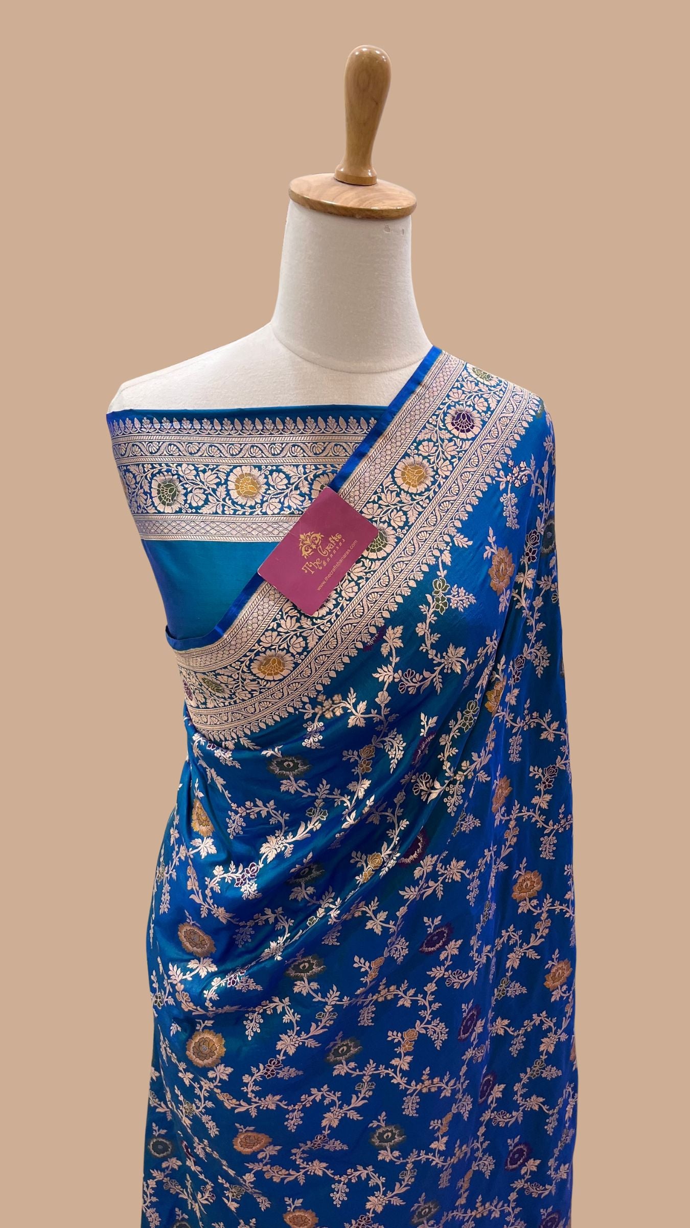 Pure Katan Silk Handloom Banarasi Saree - Jaal With Meenakari