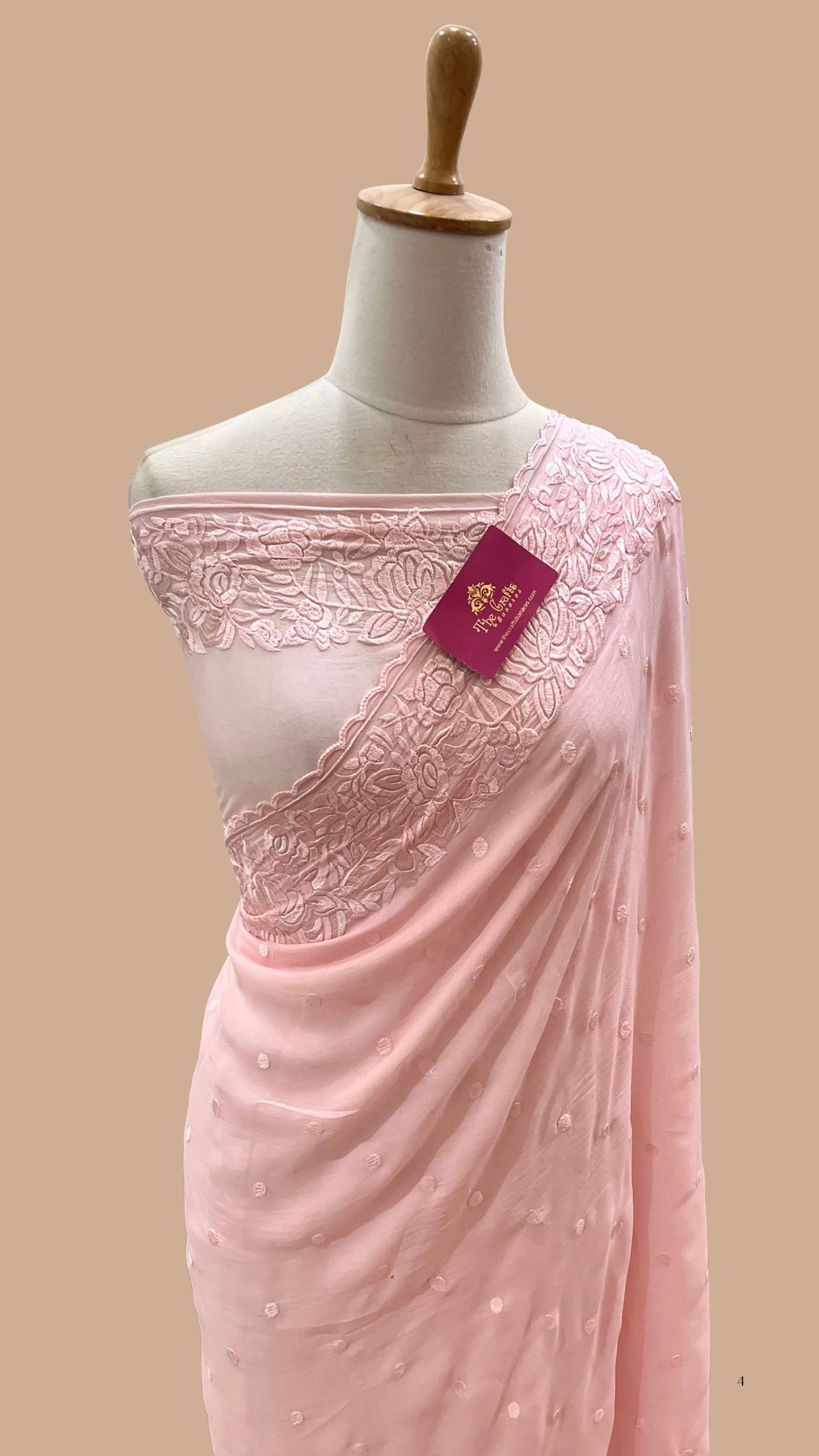 Pure Georgette Chikankari Handloom Banarasi Saree