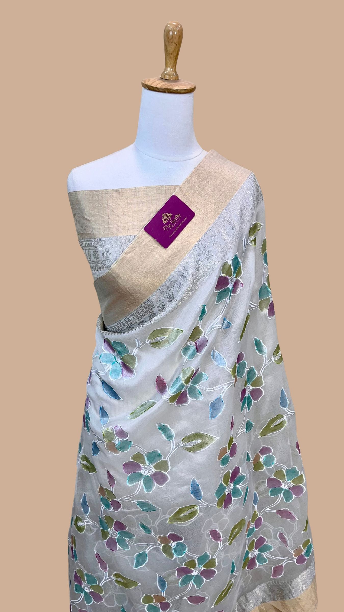 Pure Kora Organza Silk Banarasi Saree - Chikankari all over