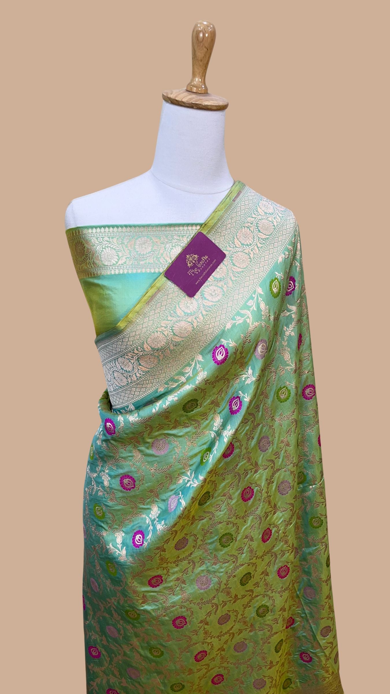 Pure Katan Silk Handloom Banarasi Saree - Jaal With Meenakari
